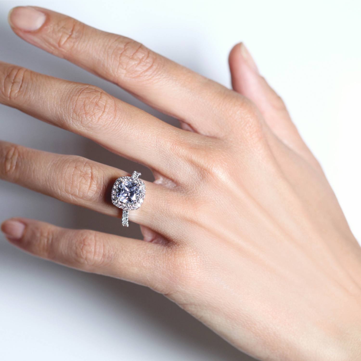 Cushion Cut Solitaire Diamond Halo Engagement Ring