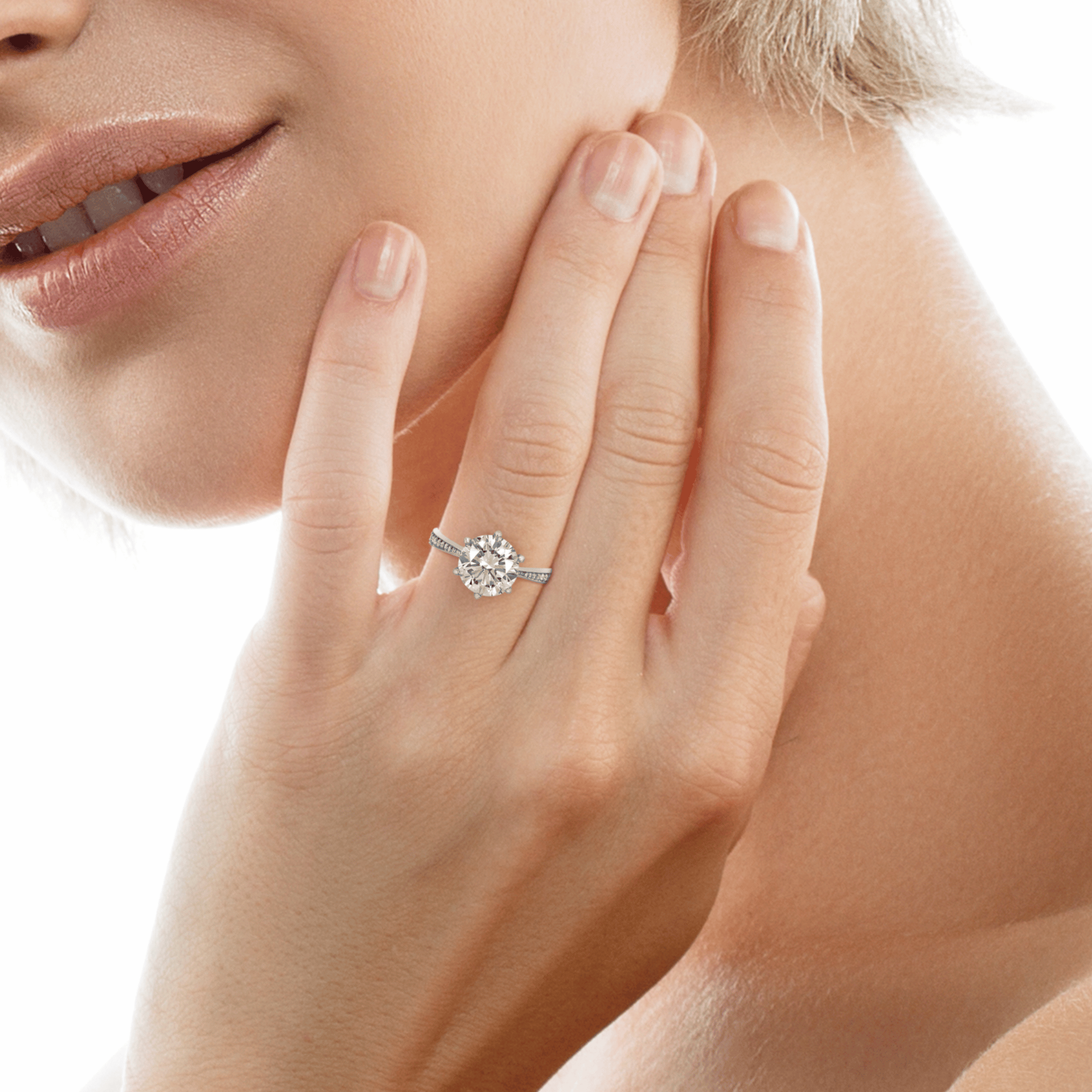 Round Brilliant Cut Diamond Engagement Ring tapered diamond band