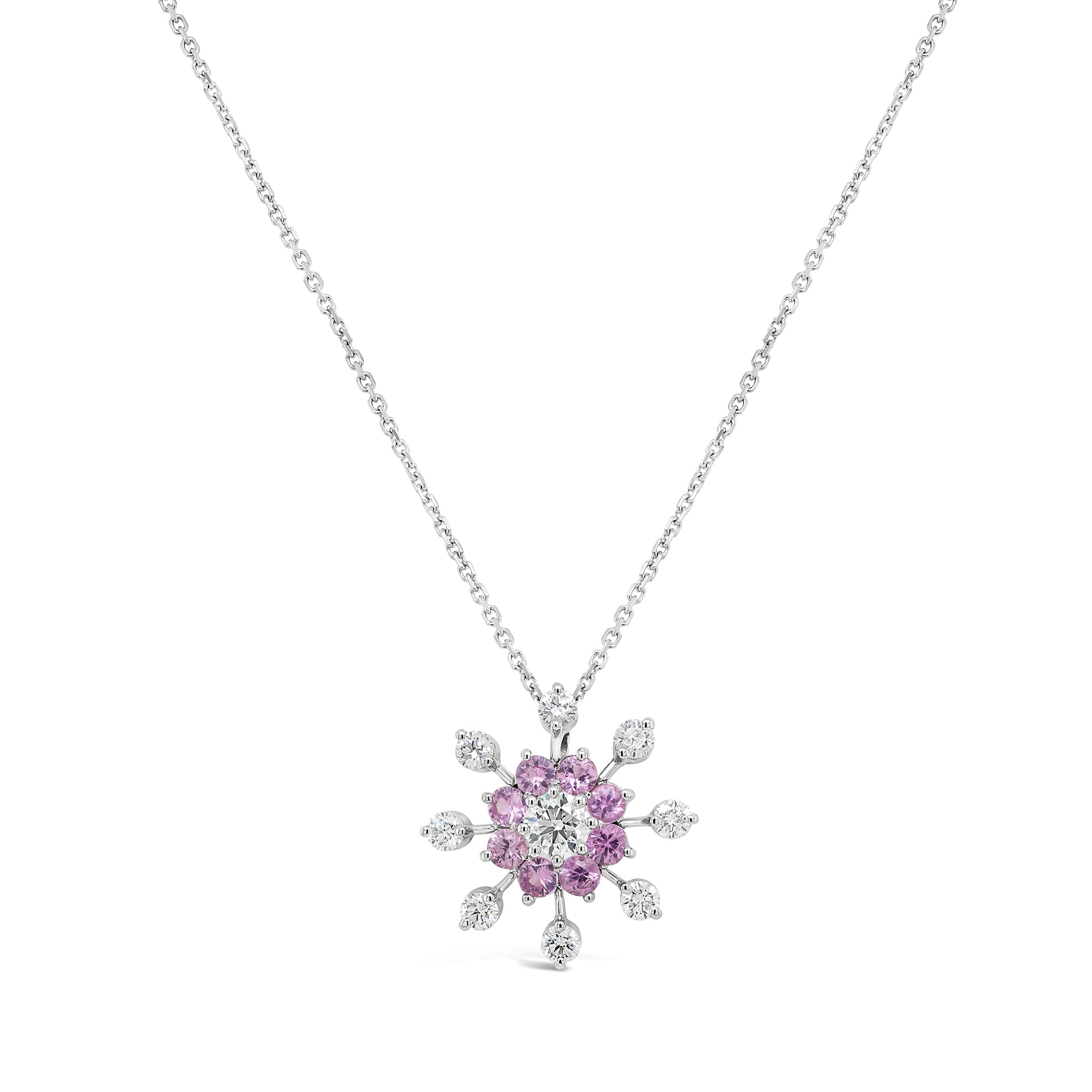 Snow Crystal Pink Sapphire and Diamond Necklace