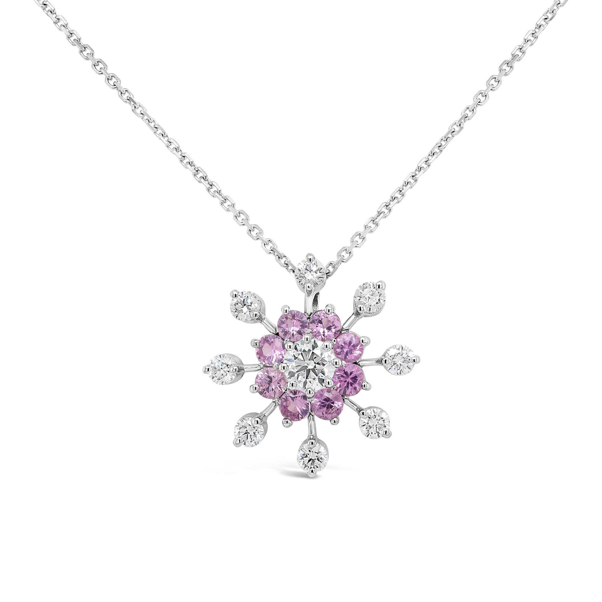 Snow Crystal Pink Sapphire and Diamond Necklace