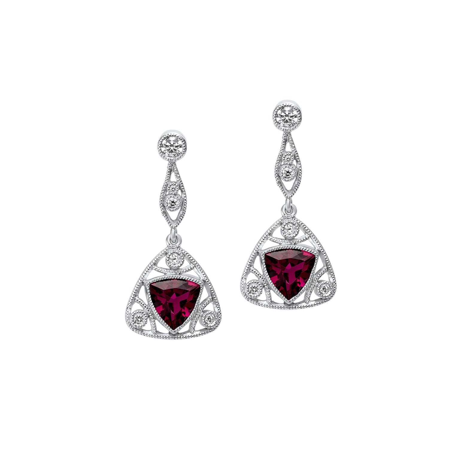 Rubelite Tourmaline & diamond filigree drop earrings