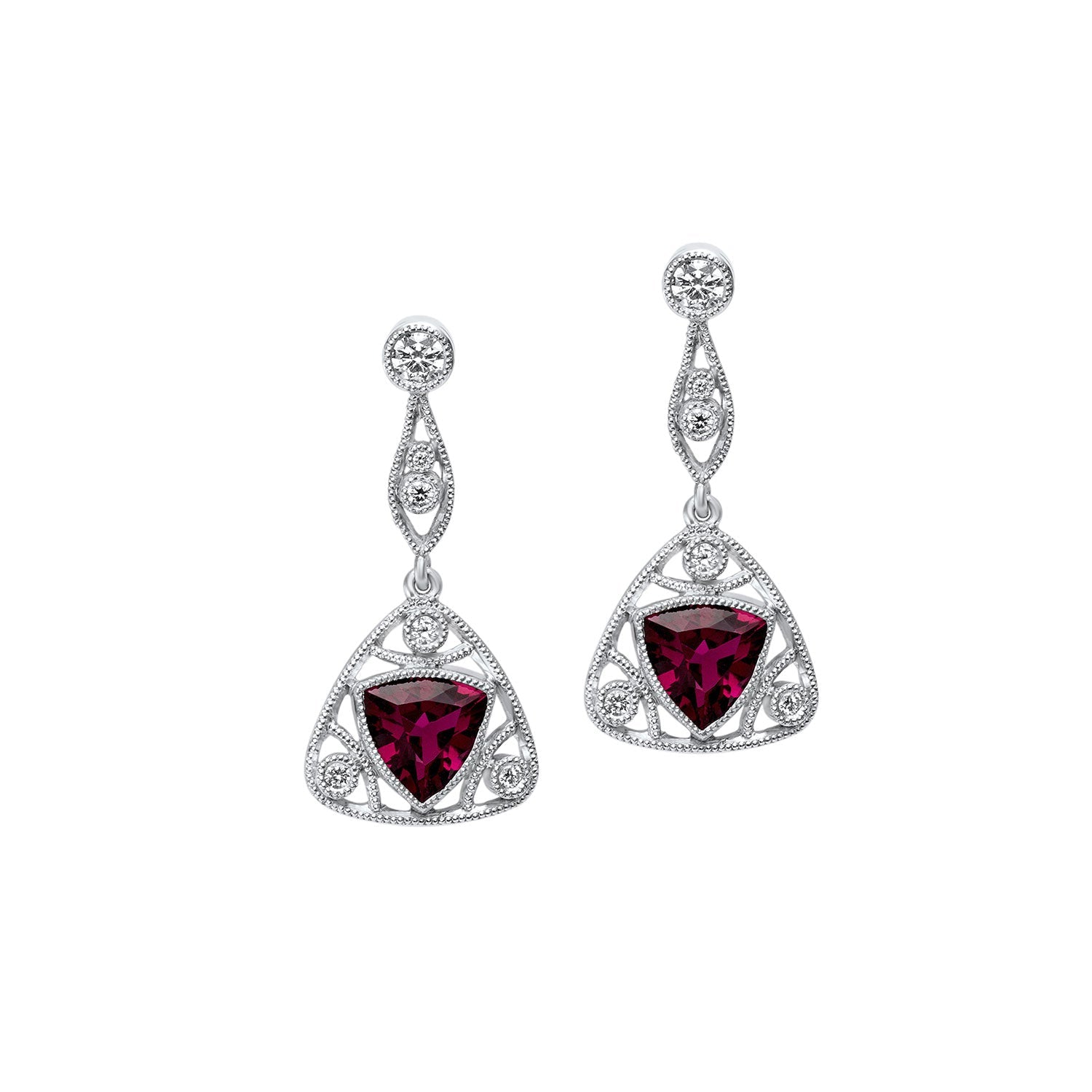 Rubelite Tourmaline & diamond filigree drop earrings