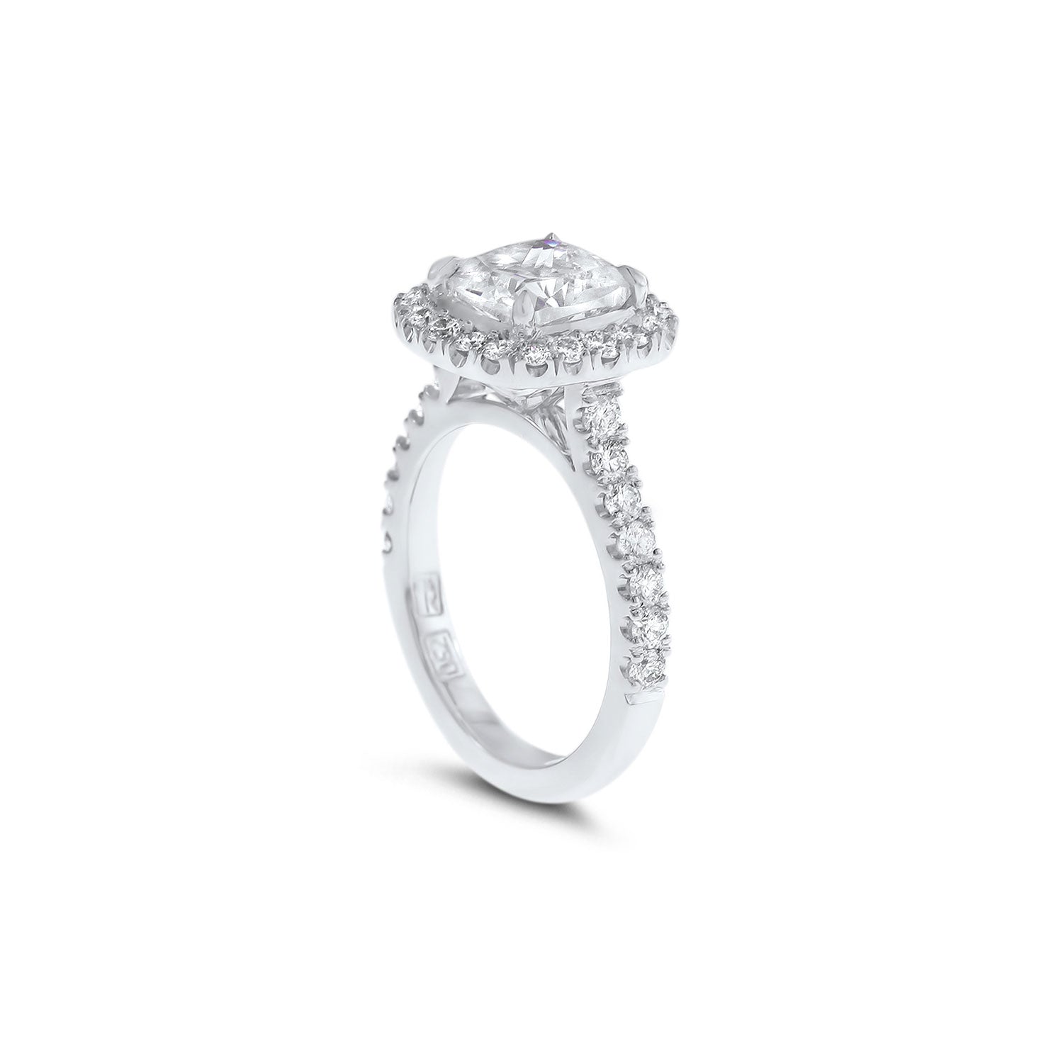 Cushion Cut Solitaire Diamond Halo Engagement Ring