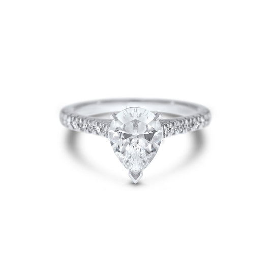 Pear Cut Solitaire Diamond Engagement Ring castle set diamond band