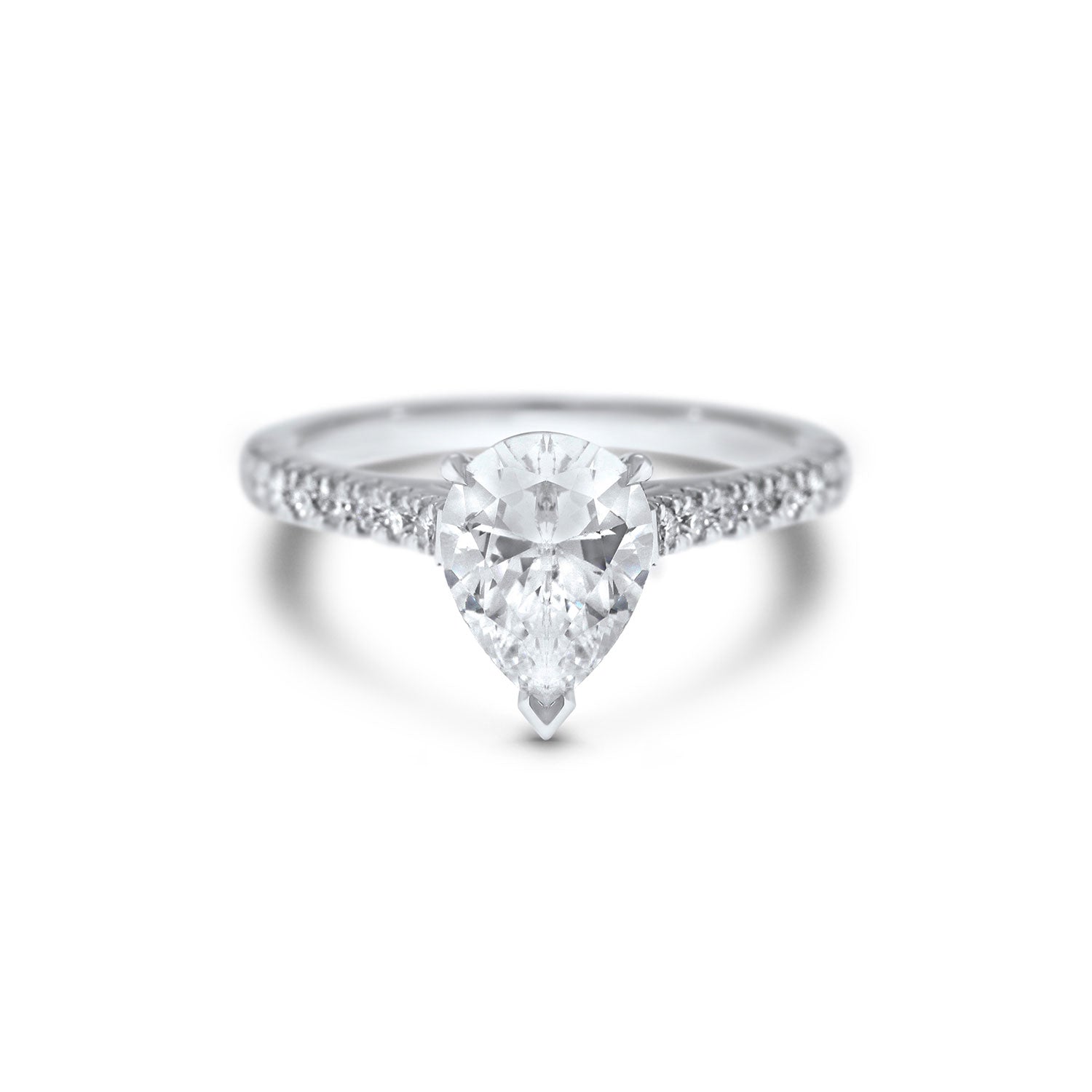 Pear Cut Solitaire Diamond Engagement Ring castle set diamond band