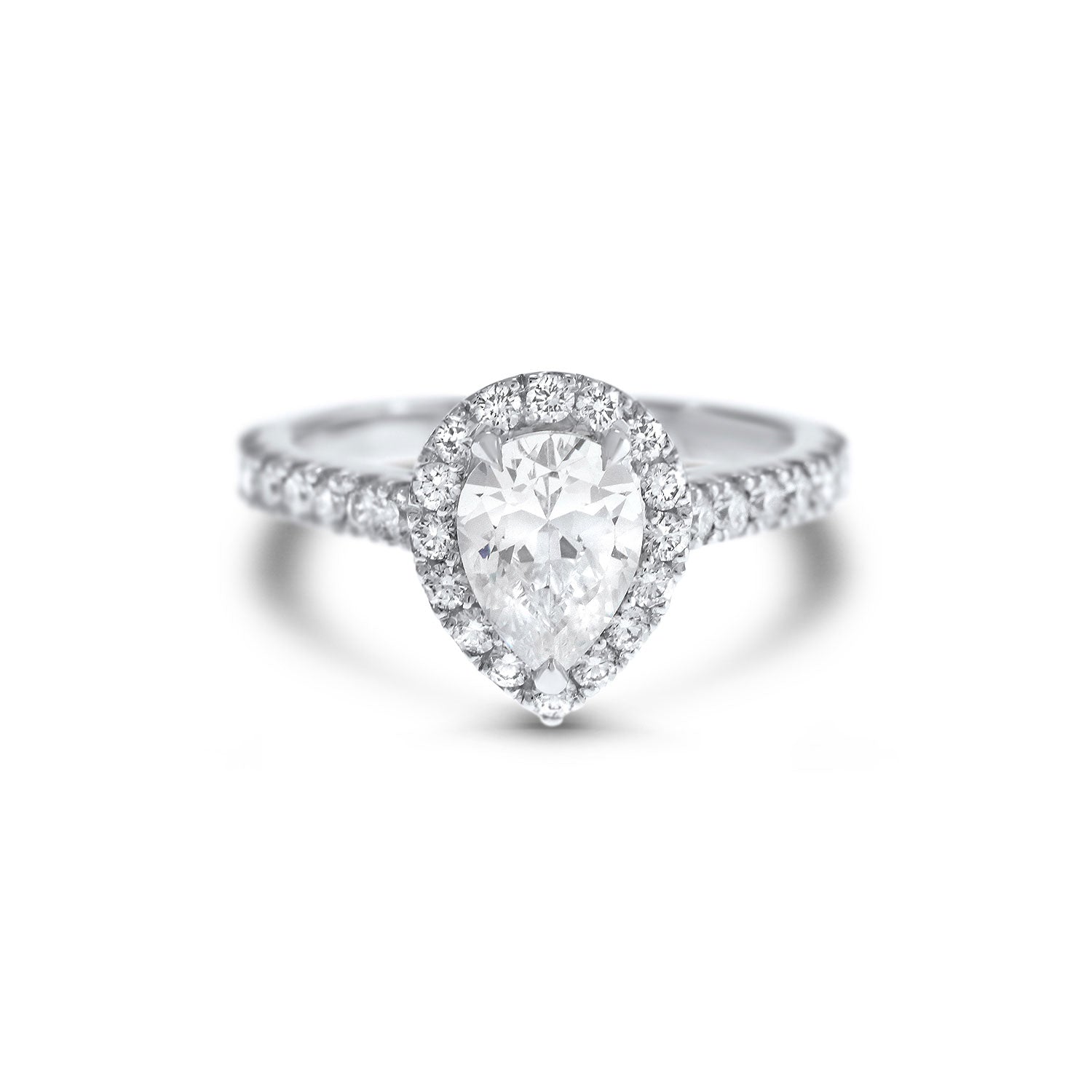 Pear Cut Solitaire Diamond Halo Engagement Ring