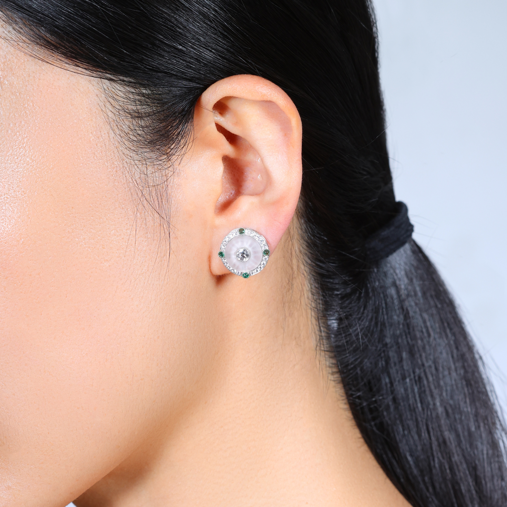 Emerald & Diamond Stud Earrings