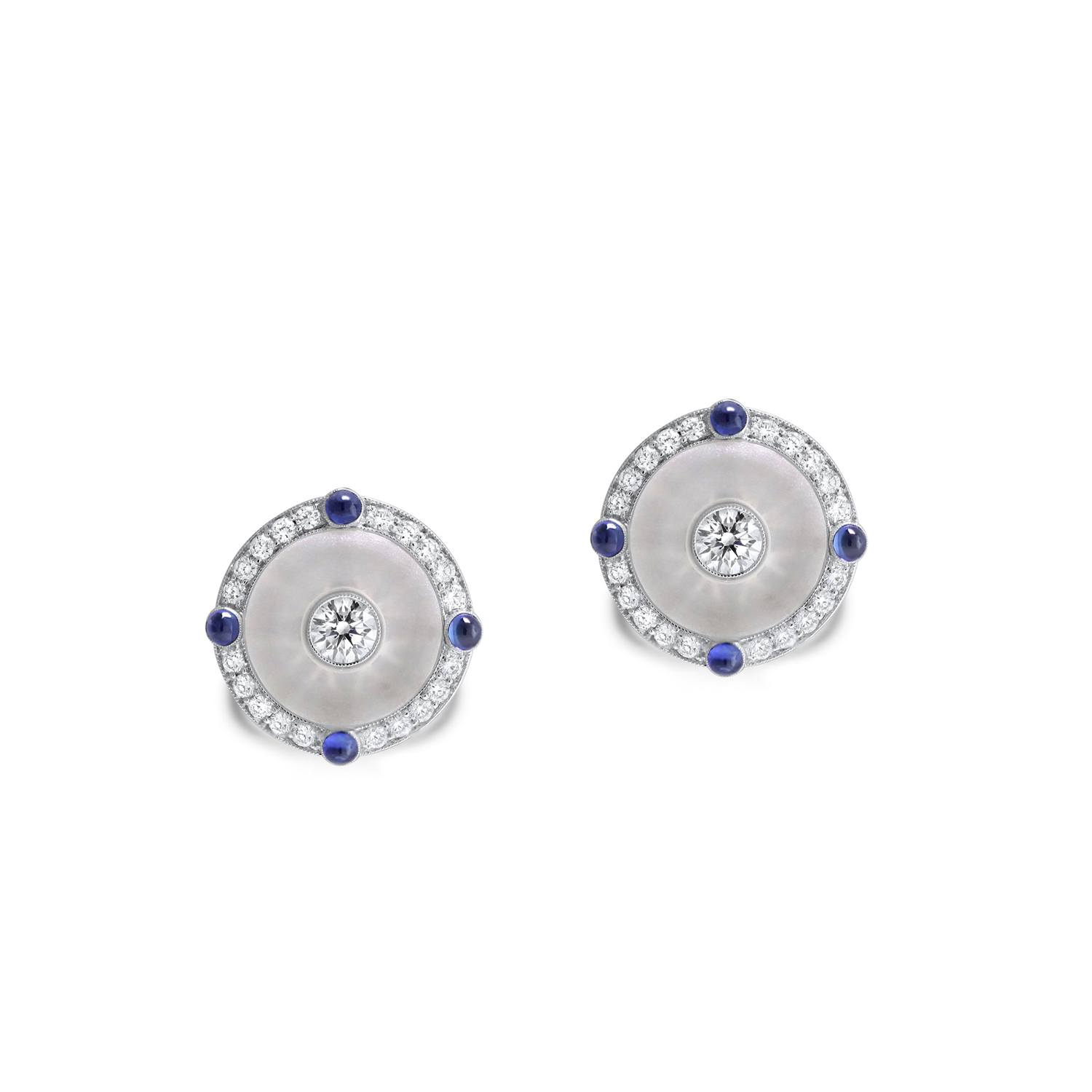 Sapphire and Carved Rock Crystal Stud Earrings