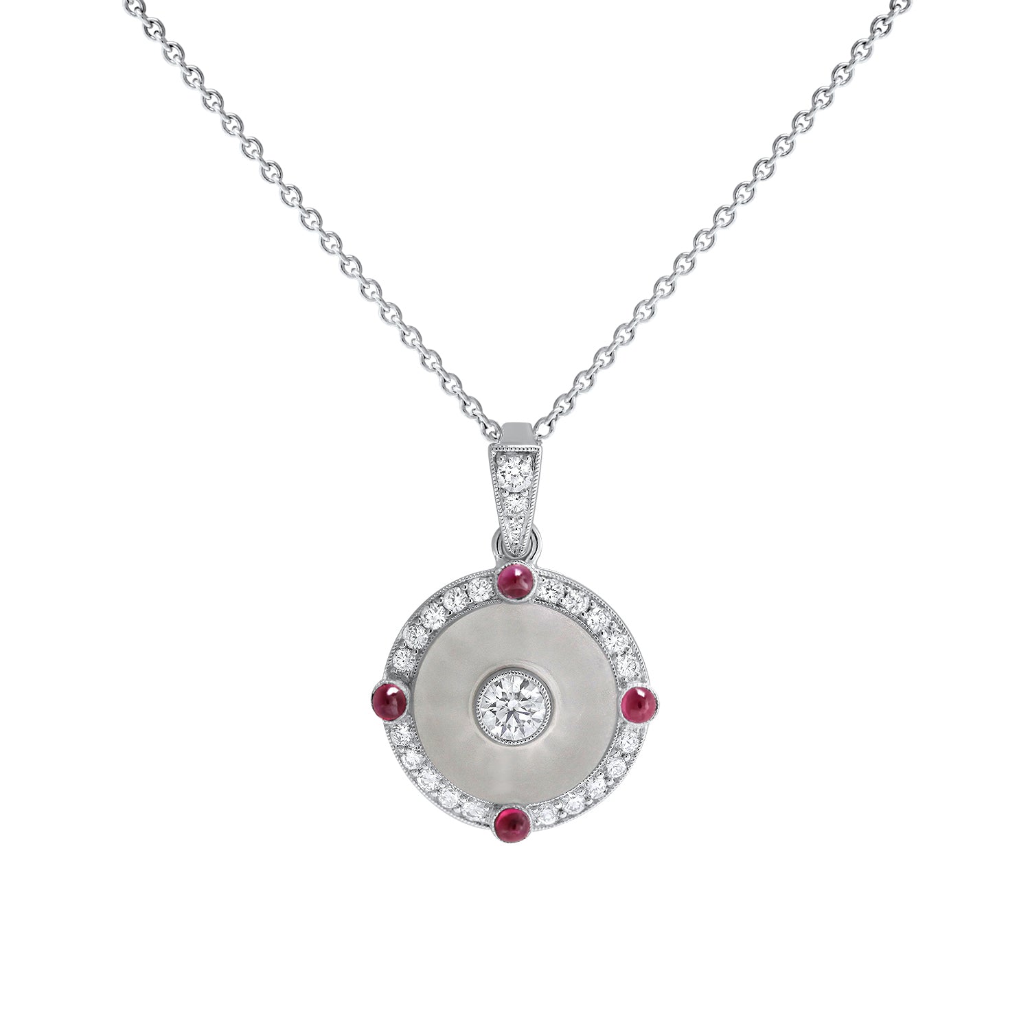 Ruby and carved rock crystal pendant