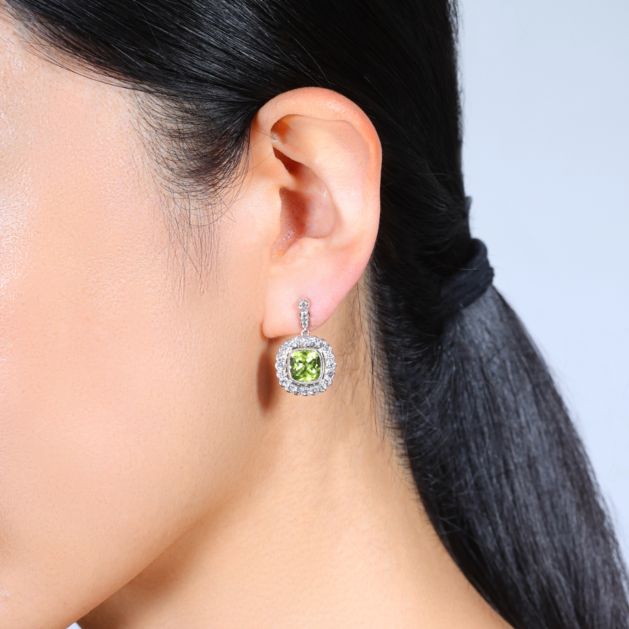 Peridot and Diamond Drop Earrings