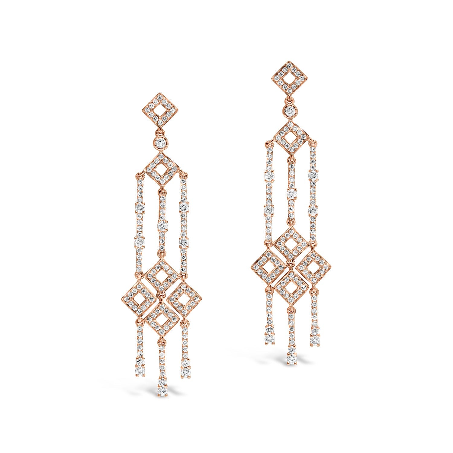Triple Drop Diamond Earrings Rose Gold Black Tie