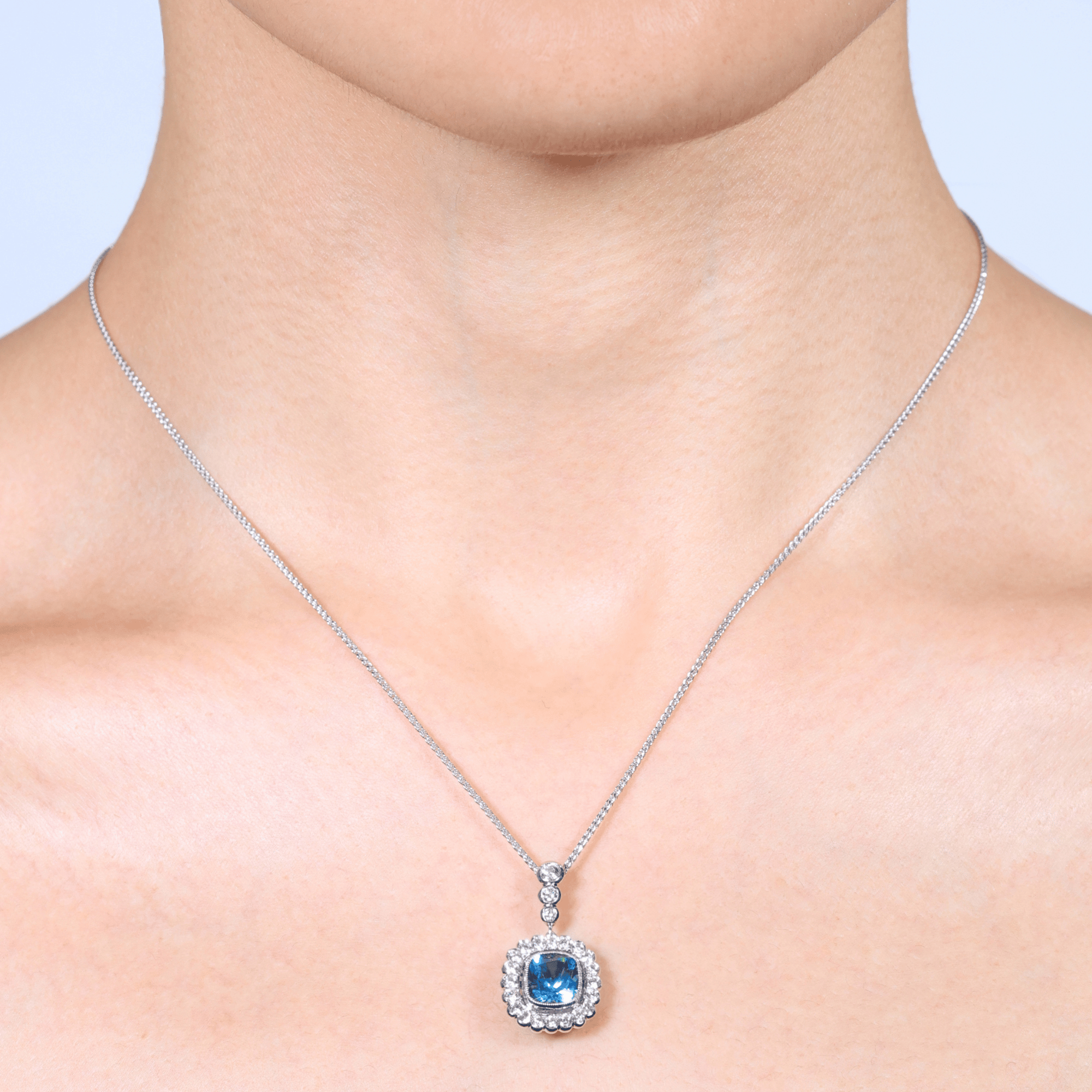 Sky Blue Topaz & Diamond Shelly Necklace
