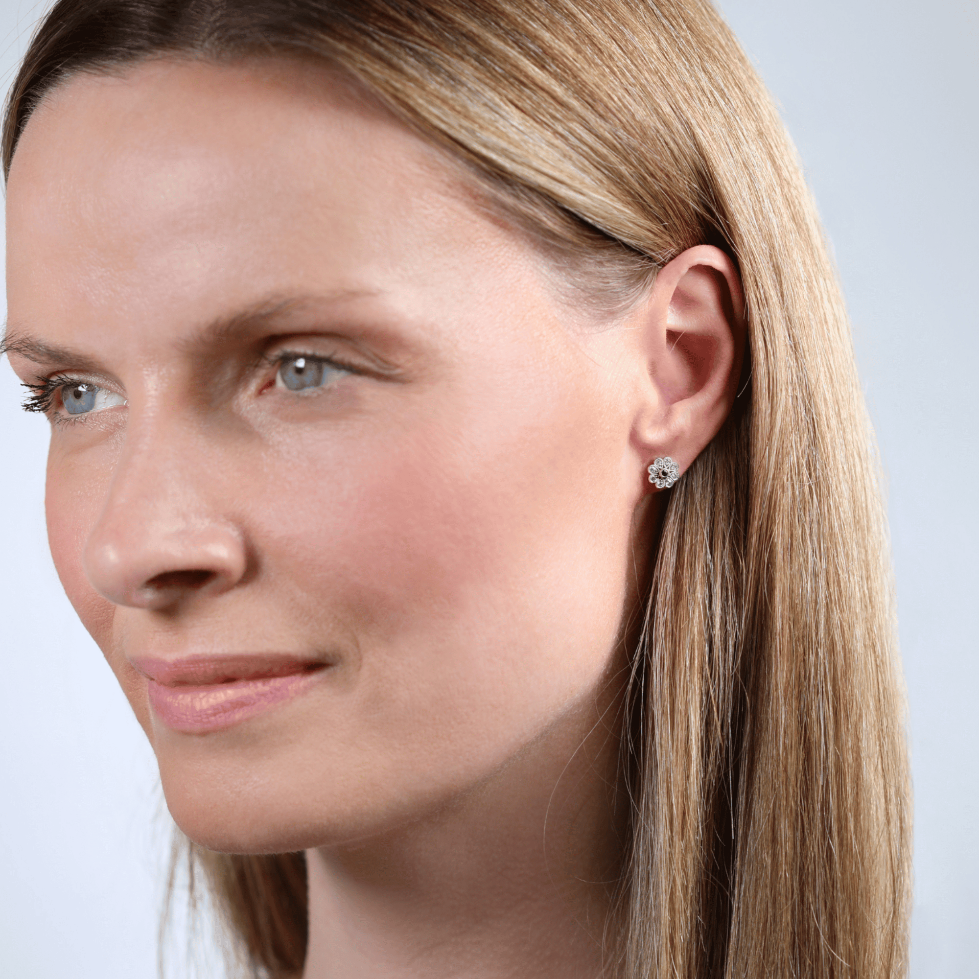Sapphire & Diamond Flower Earrings