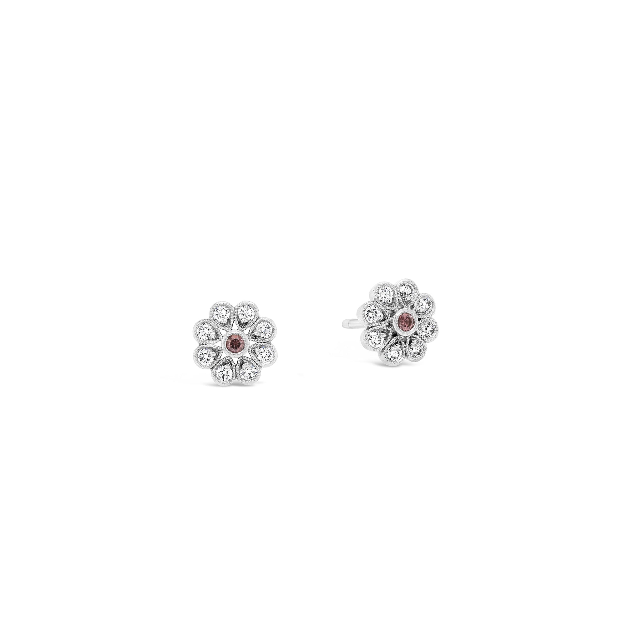 Diamond & Ellerston Pink Sapphire Flower Stud Earrings