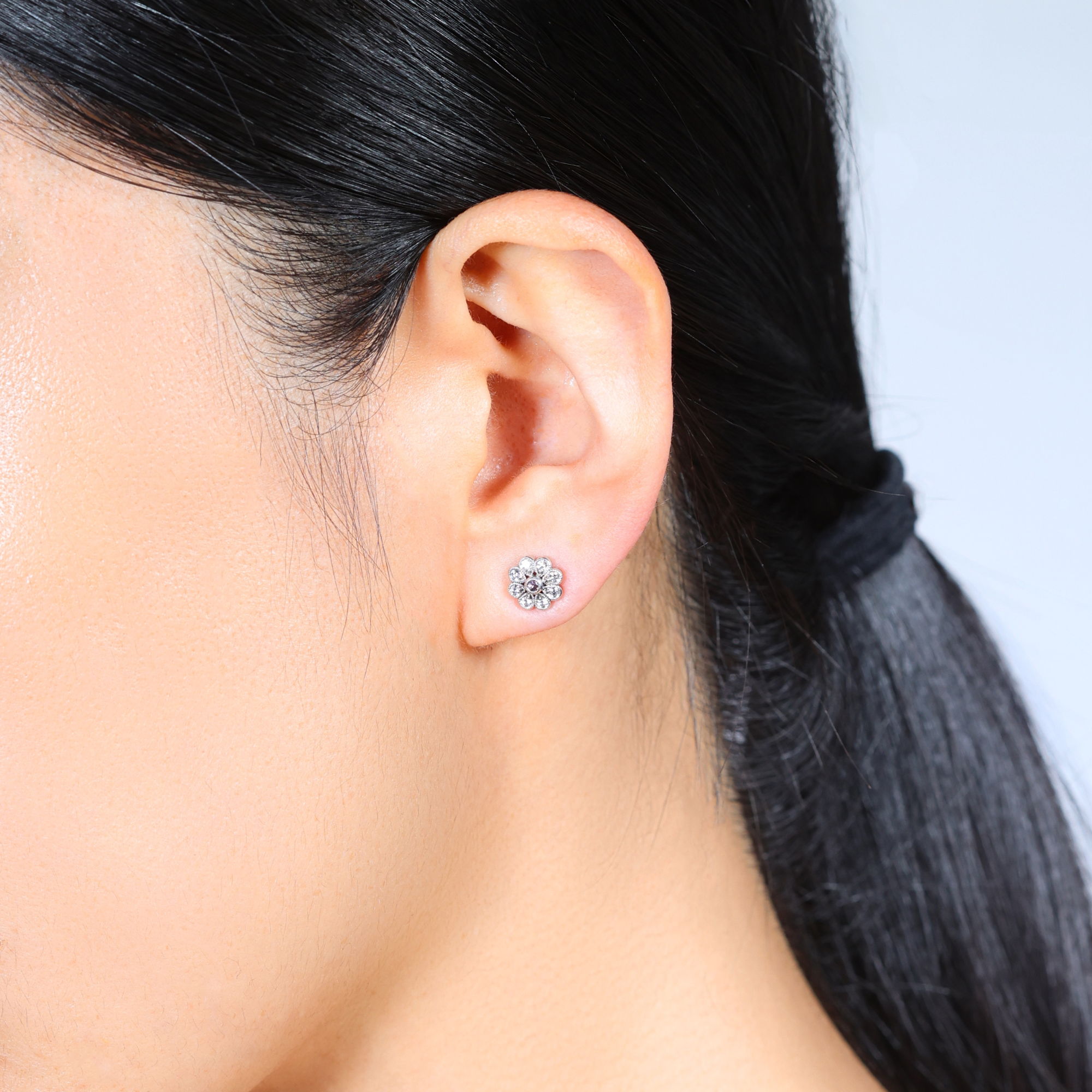 Deco Daisy Diamond & Ellerston Sapphire Stud Earrings