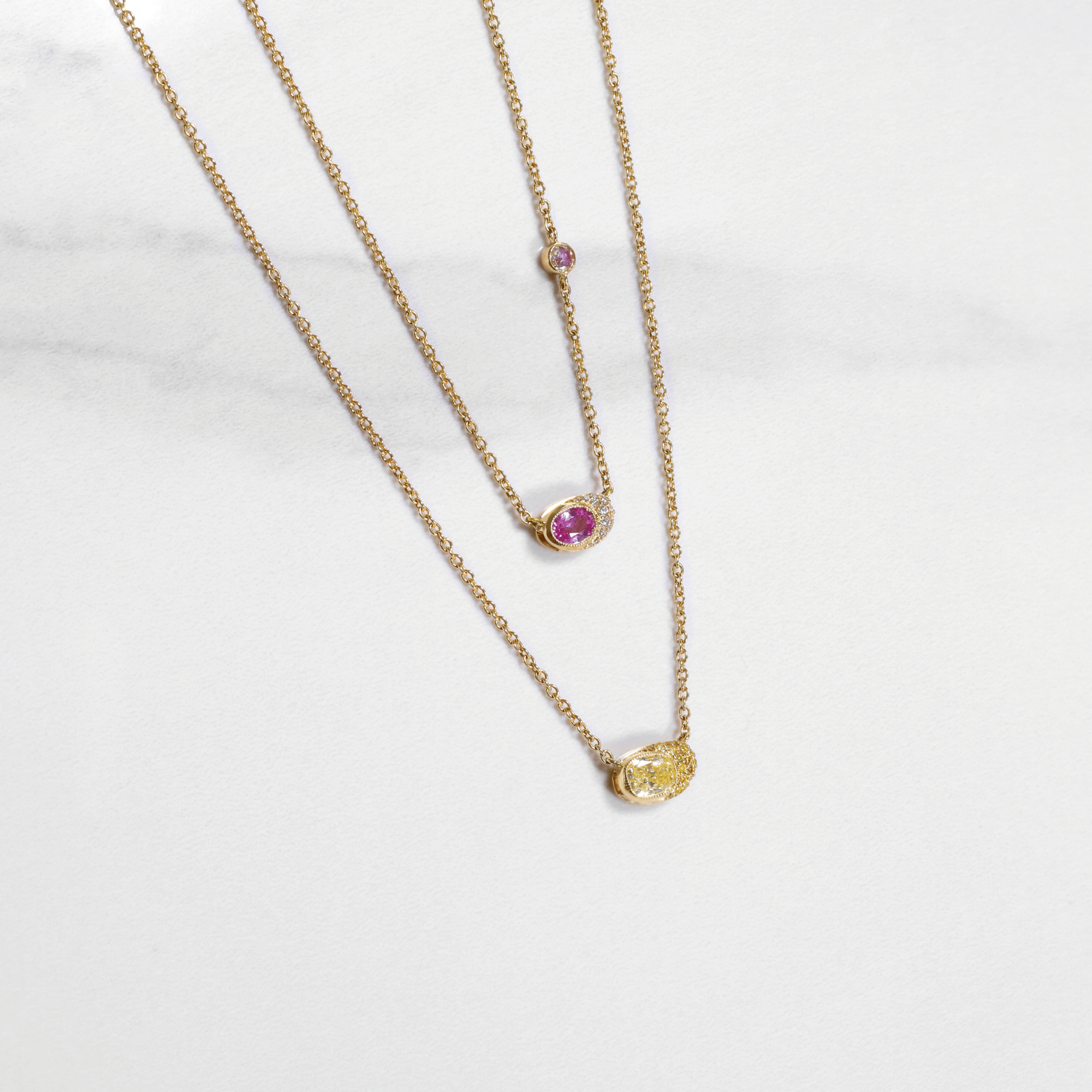 Pink Sapphire & Diamond Cushion-Cut Necklace