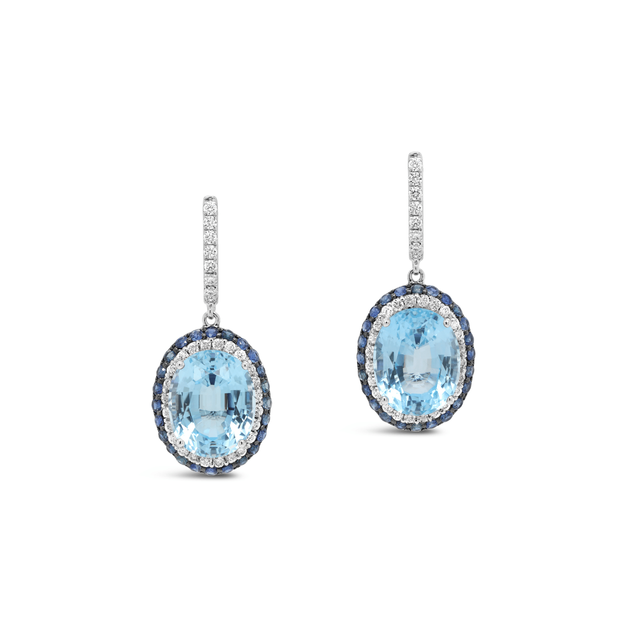 Blue topaz earrings with blue sapphire and diamond halo