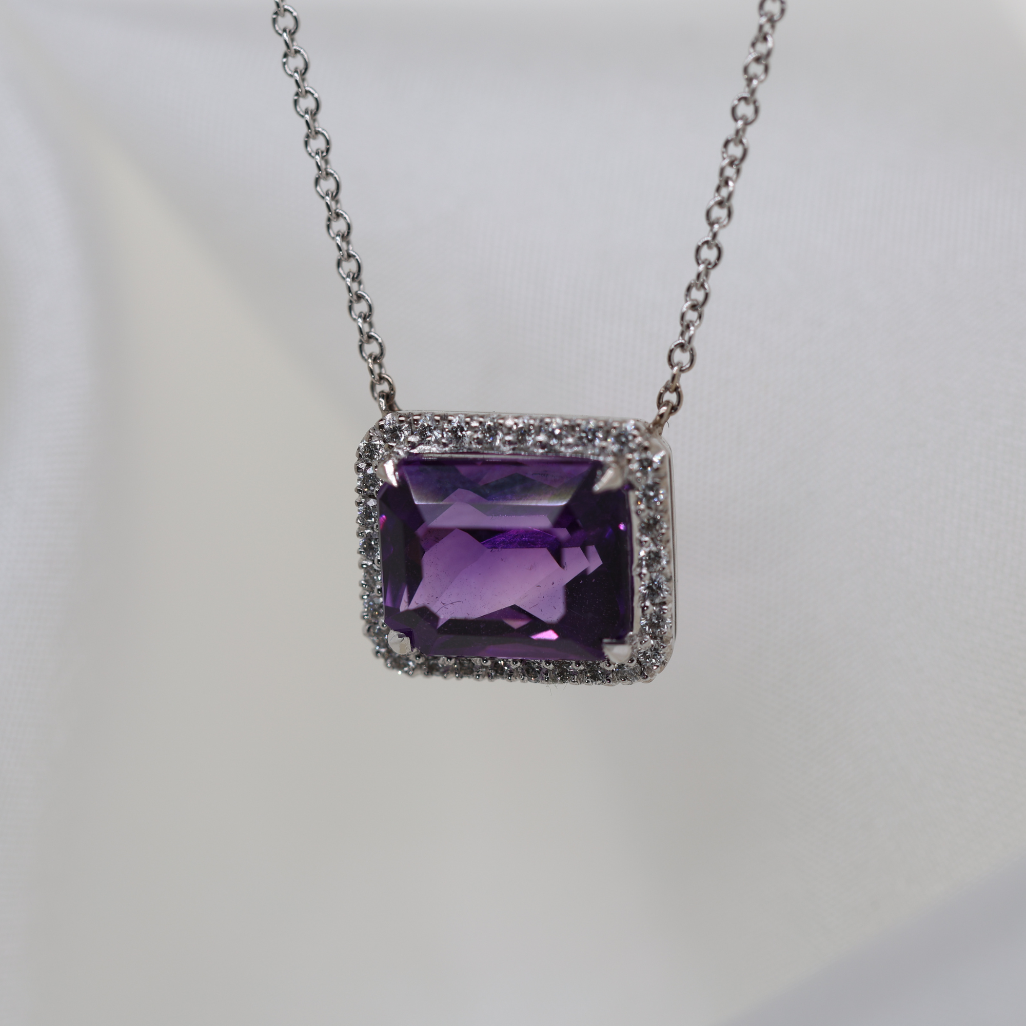 Royal Amethyst & Diamond Halo Pendant