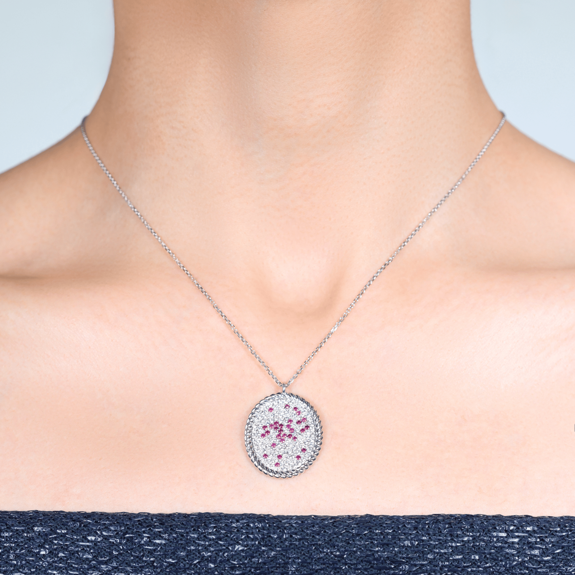 Ruby, Pink Sapphire & Diamond Ombré Snow Pavé Cosmos Pendant