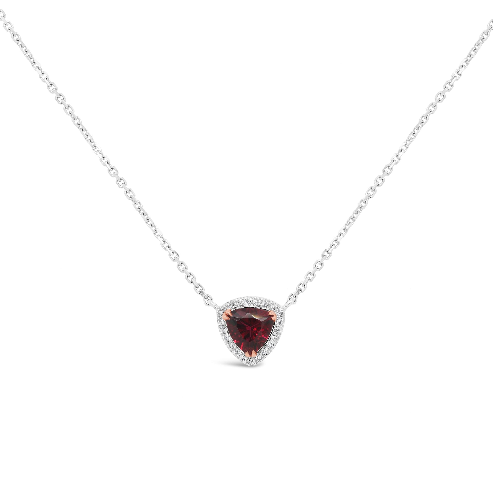 Red rubelite tourmaline and diamond necklace