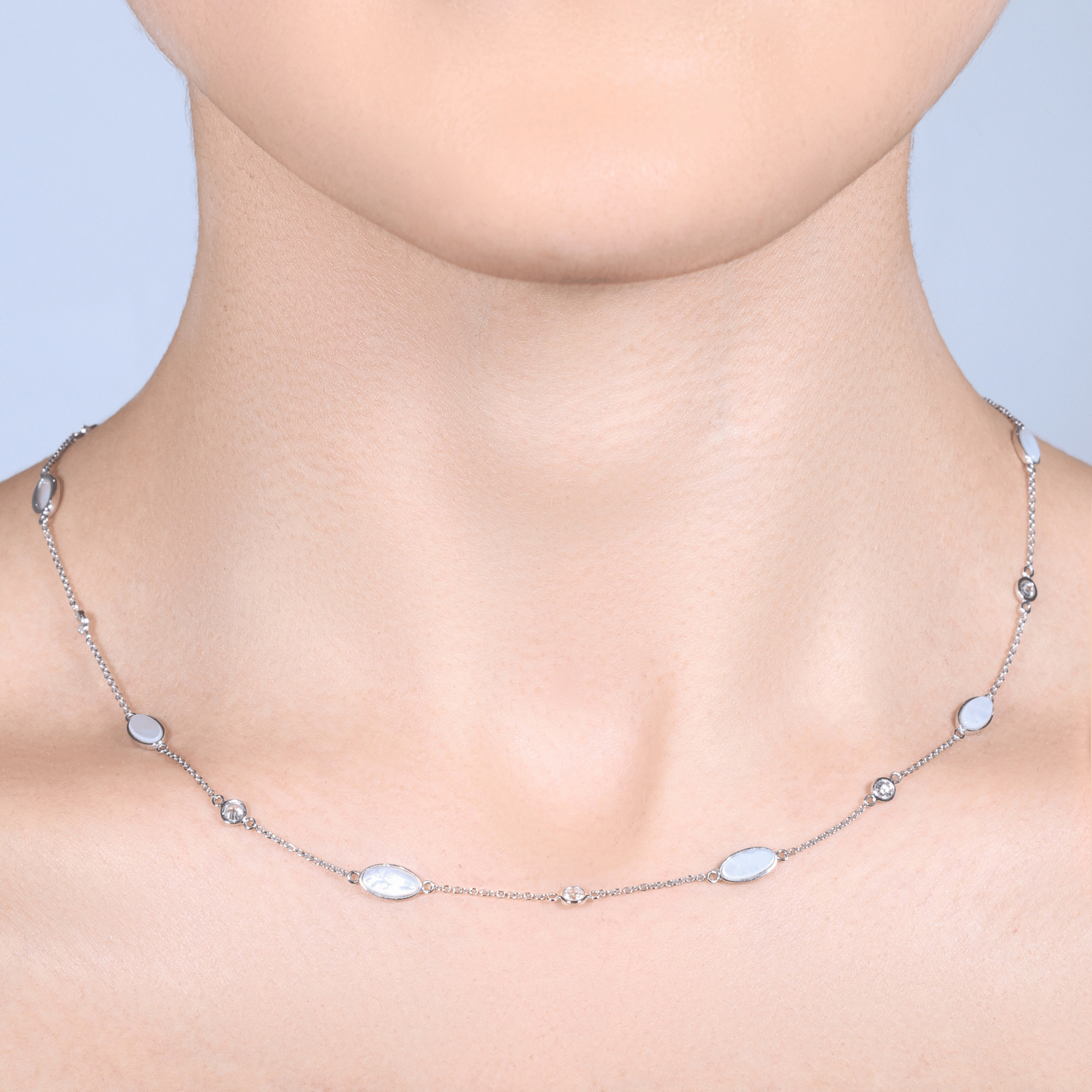 Indra Mother of Pearl & Diamond Station Necklace