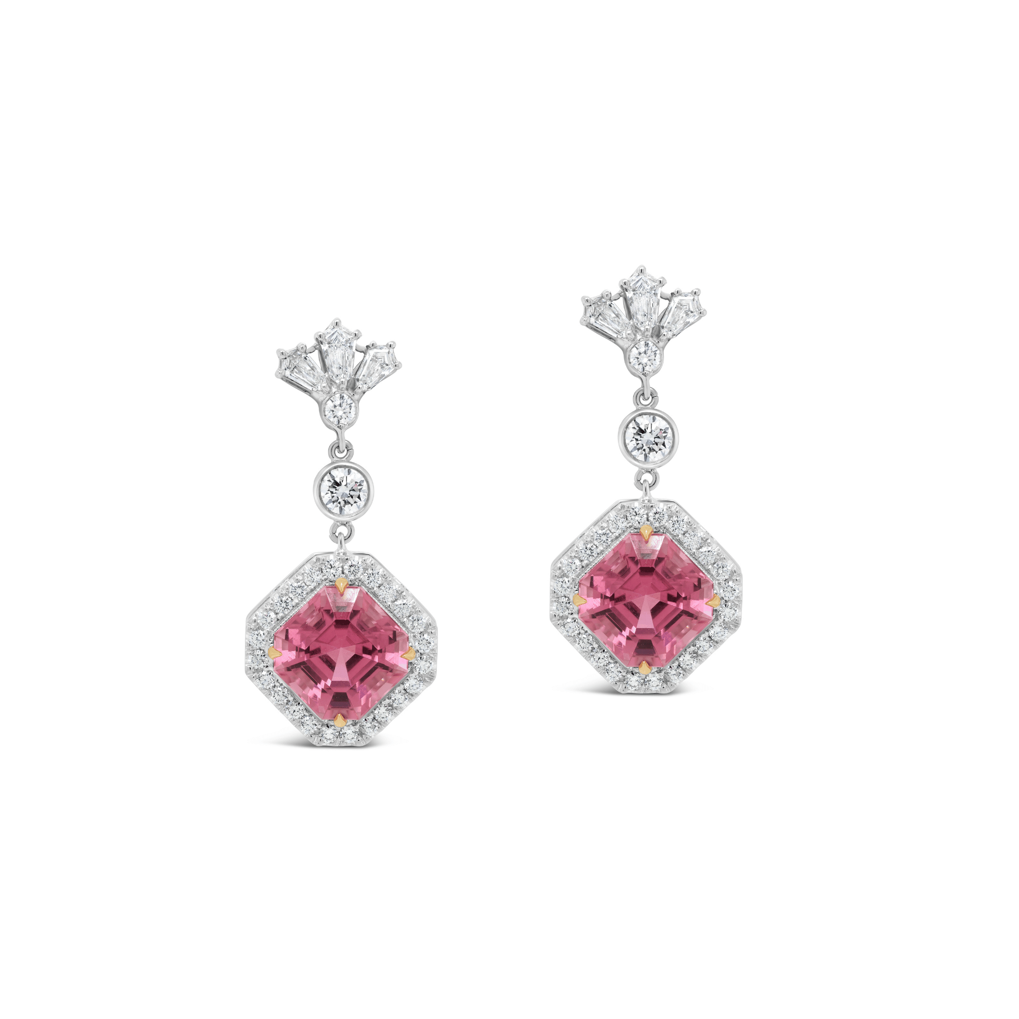 Pink Tourmaline Gemstone Diamond Drop Earrings