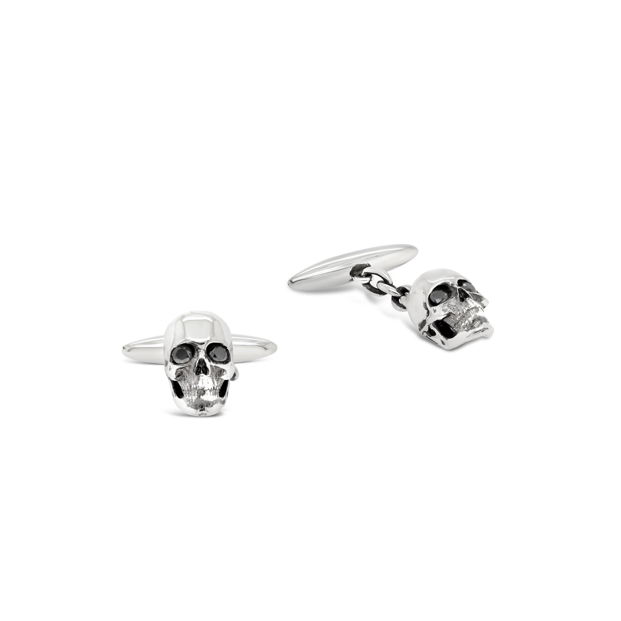 Sterling silver skull cufflinks with black diamonds