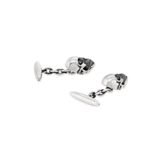 Sterling silver skull cufflinks with black diamonds