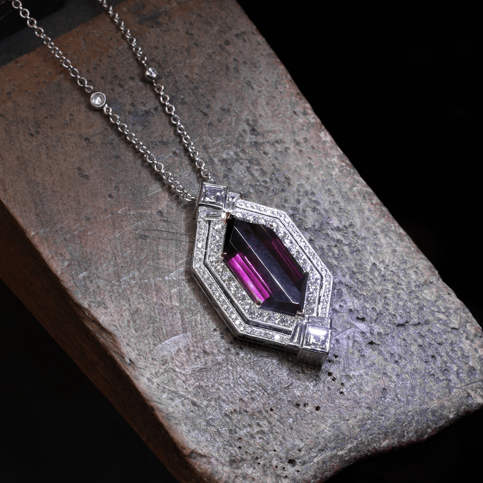 Woodlands Rhodolite Garnet & Mixed-Cut Diamond Necklace