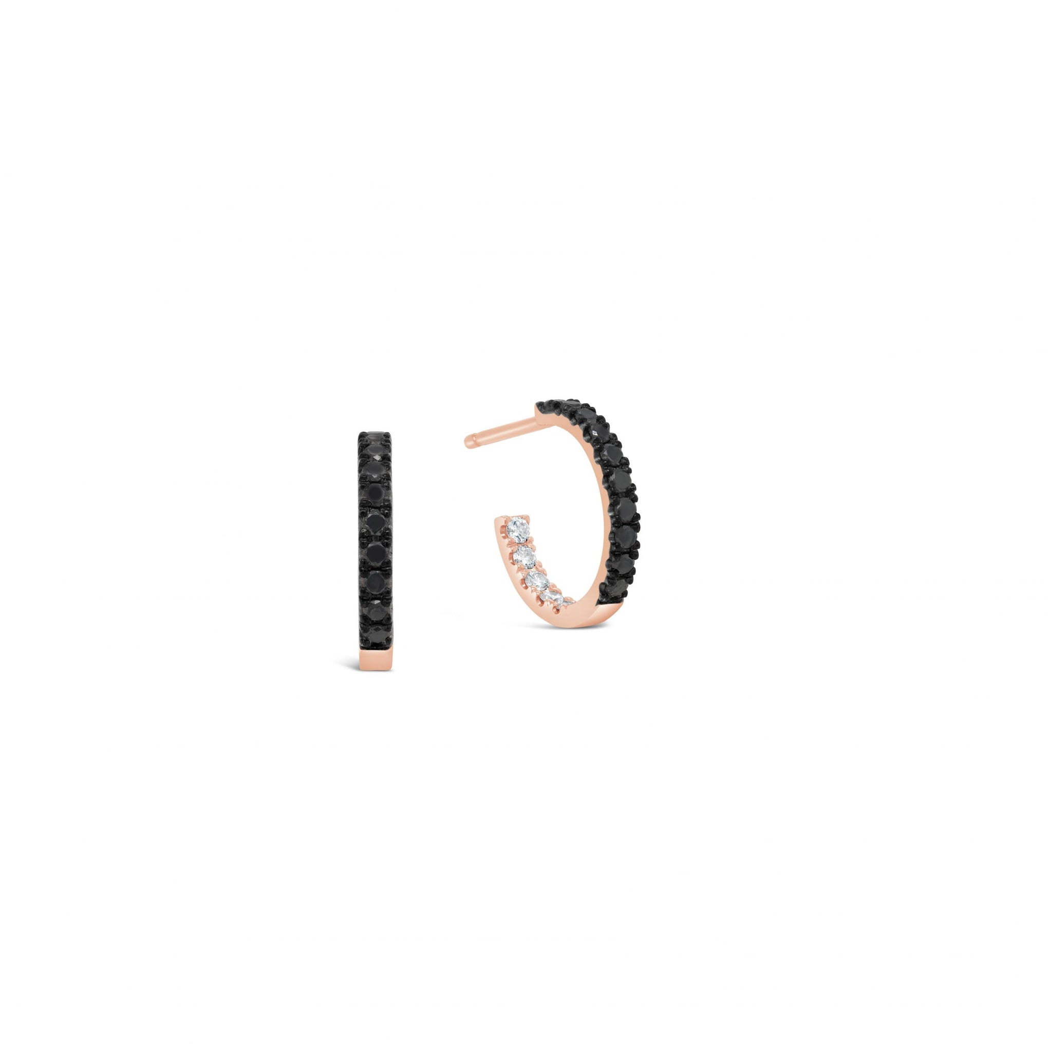 Mini Hoop Earrings with Black & White Diamonds 18ct Rose Gold