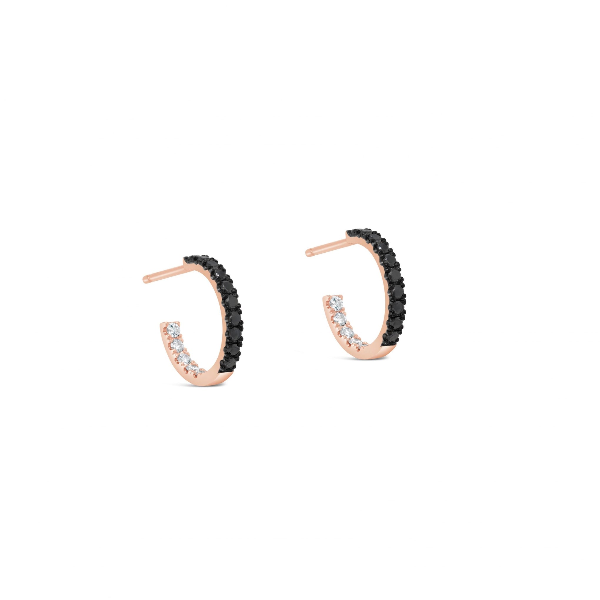 Mini Hoop Earrings with Black & White Diamonds 18ct Rose Gold