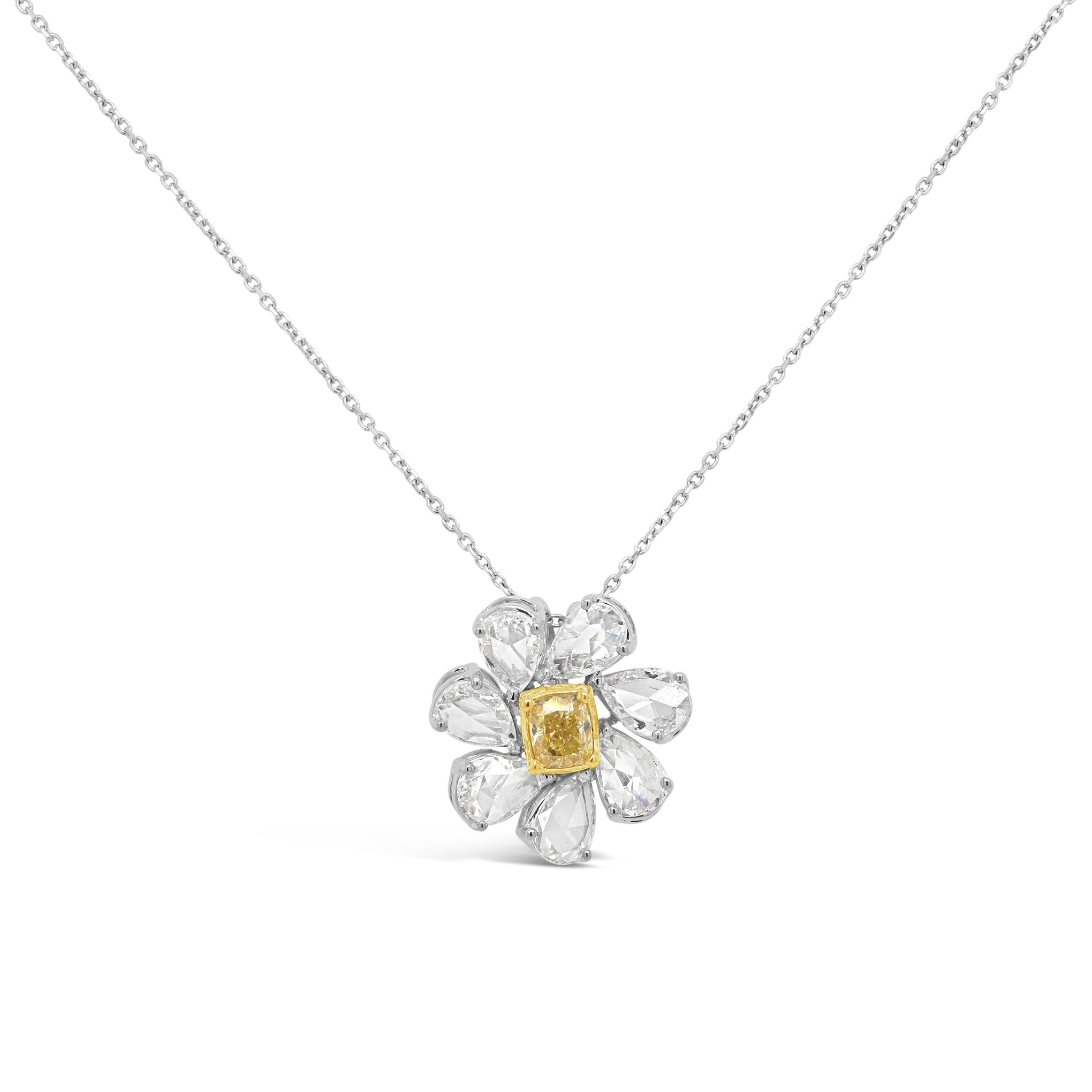 Fancy Yellow & White Diamond Floral Necklace