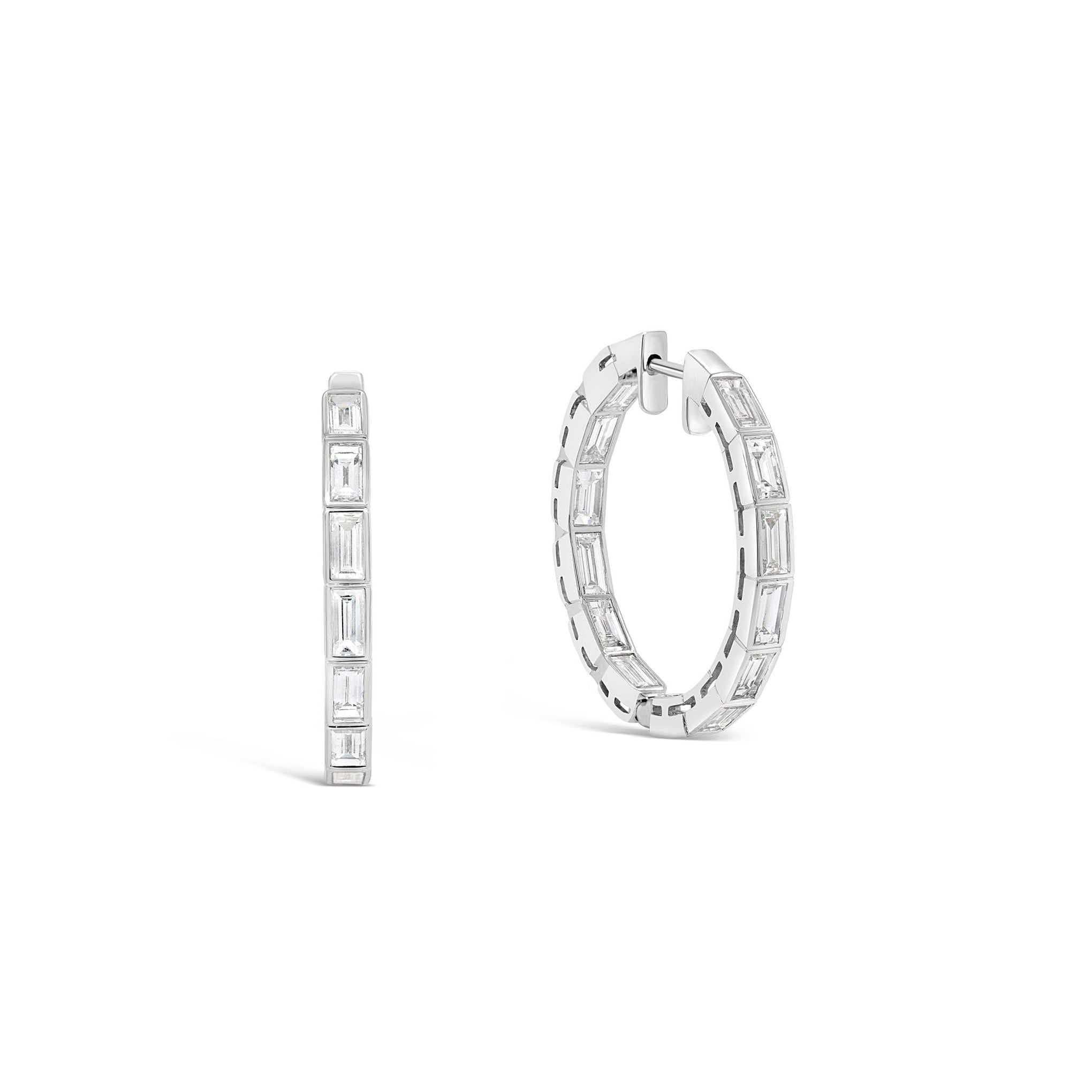 Bezel Set Baguette Diamond Hoop Earrings