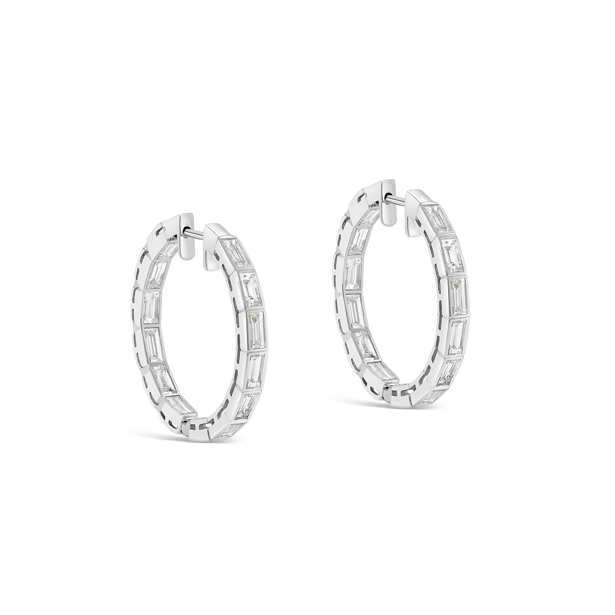Bezel Set Baguette Diamond Hoop Earrings