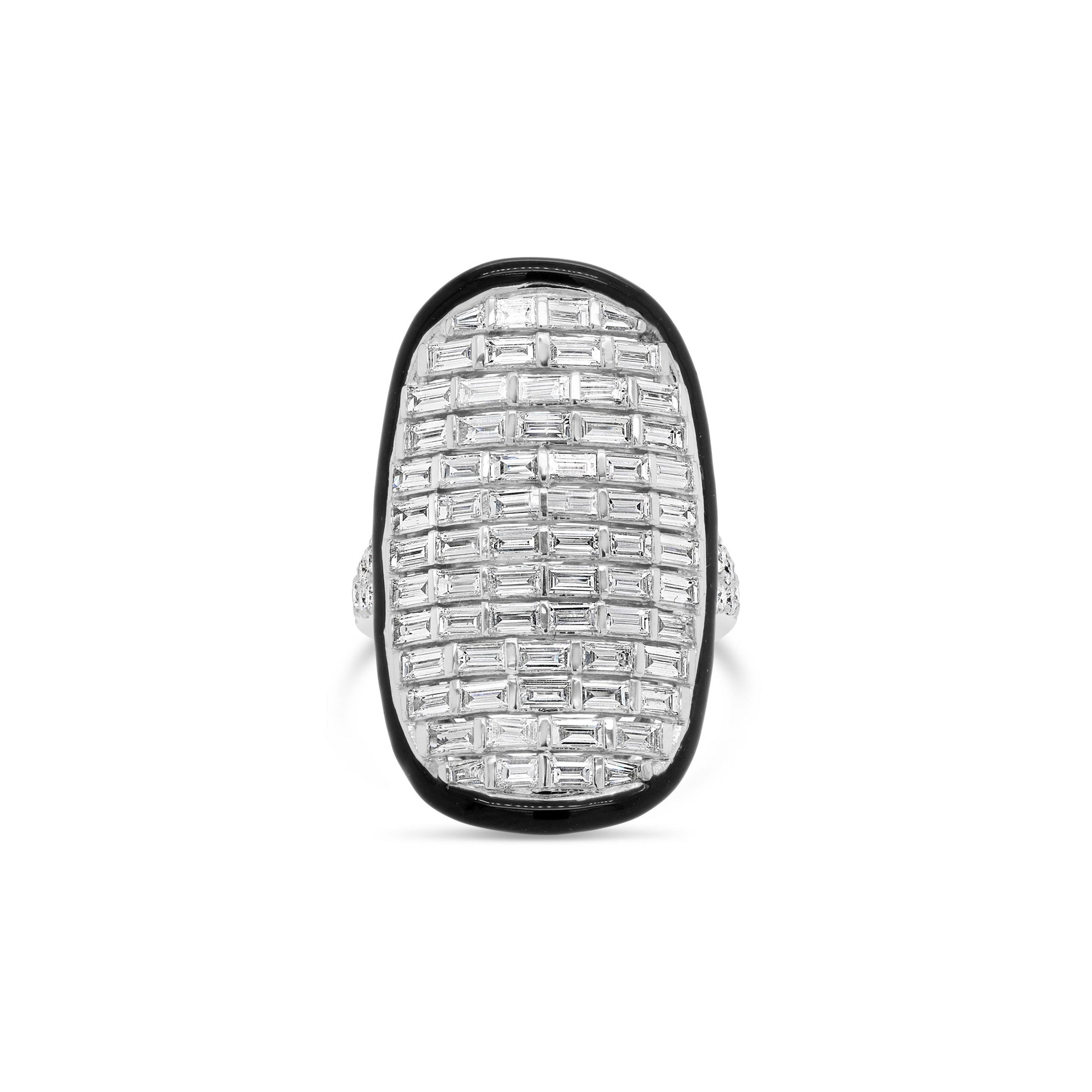 Baguette Diamond Cocktail Ring with Black Enamel