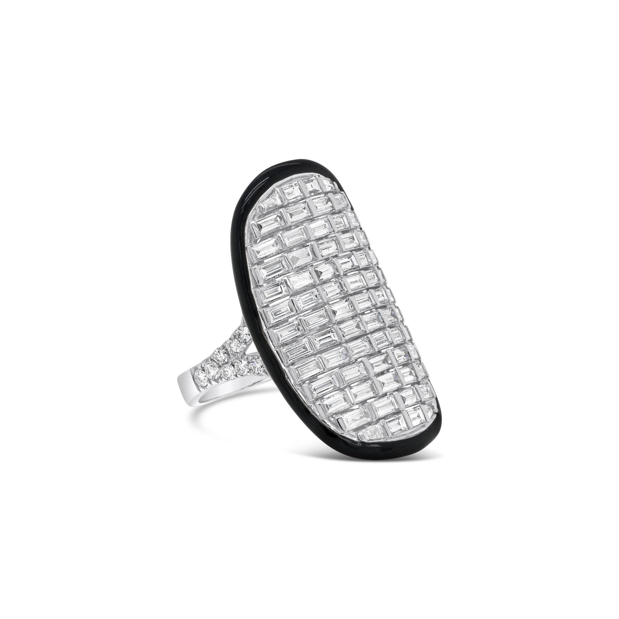 Baguette Diamond Cocktail Ring with Black Enamel