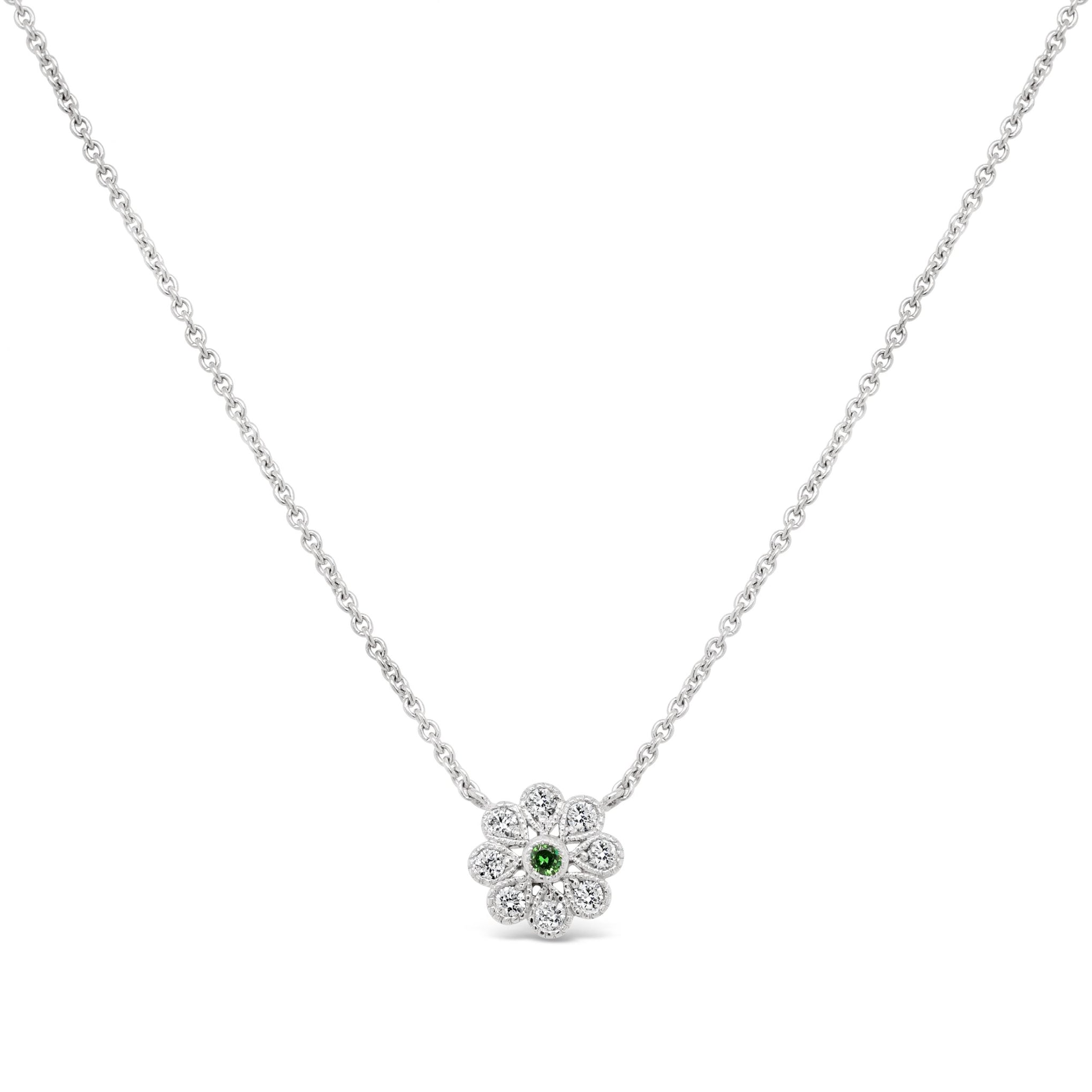 Tsavorite Garnet & Diamond Flower Necklace