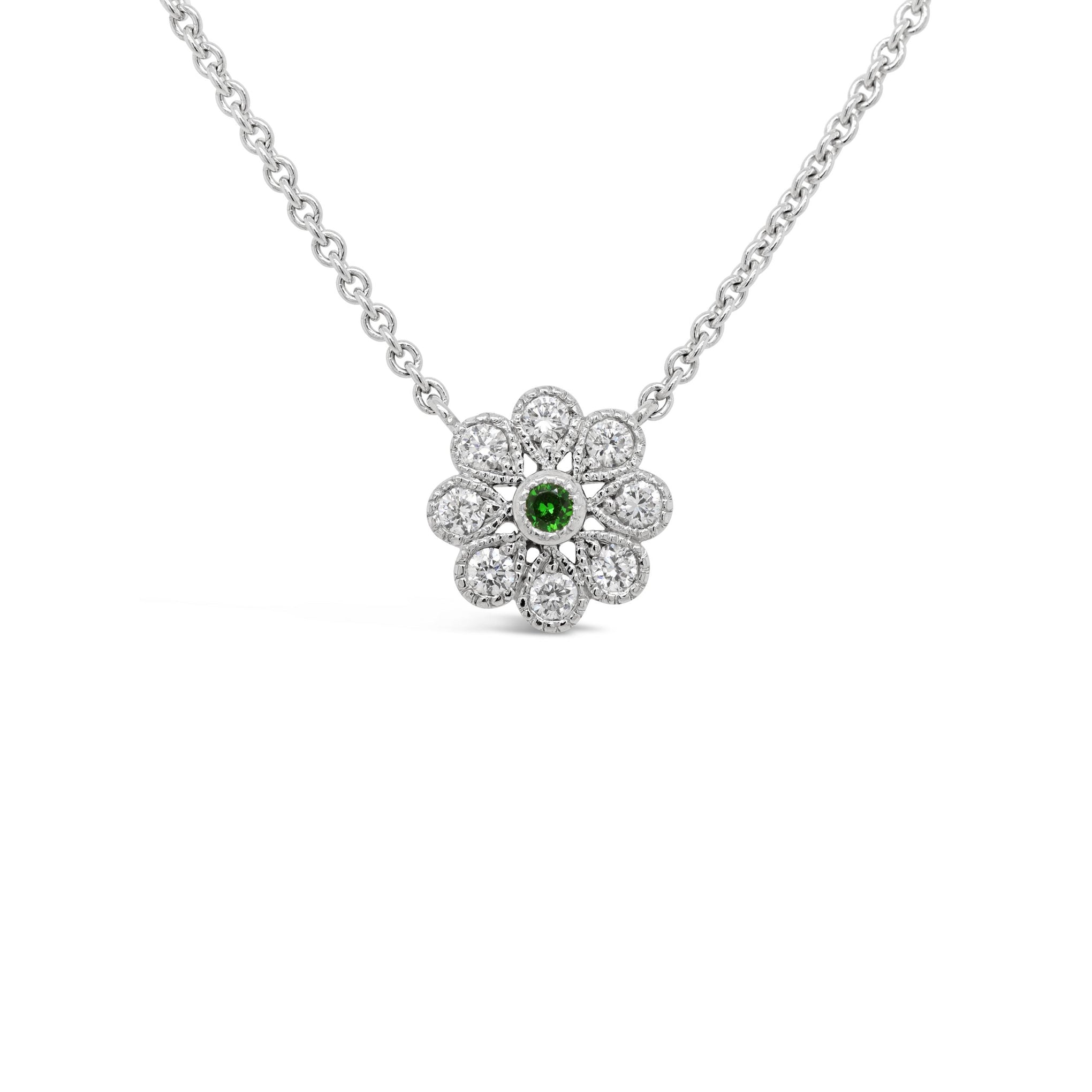 Tsavorite Garnet & Diamond Flower Necklace