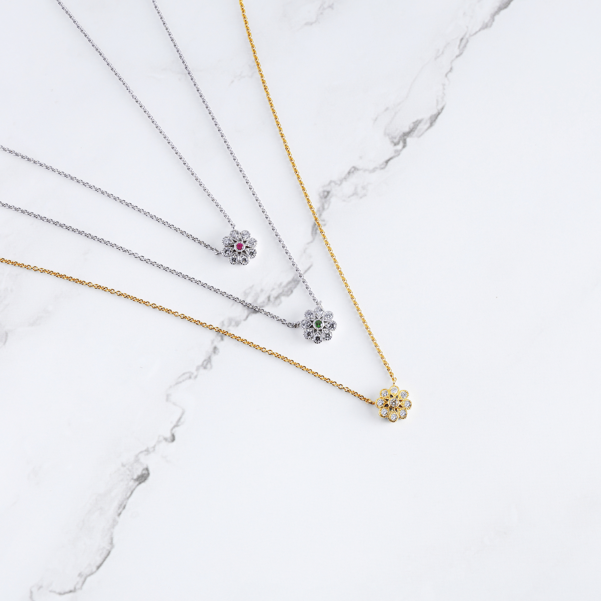 Deco Daisy Ellerston Pink Sapphire & Diamond Pendant & Chain