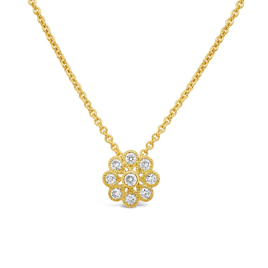 Diamond Flower Necklace 18ct Yellow Gold