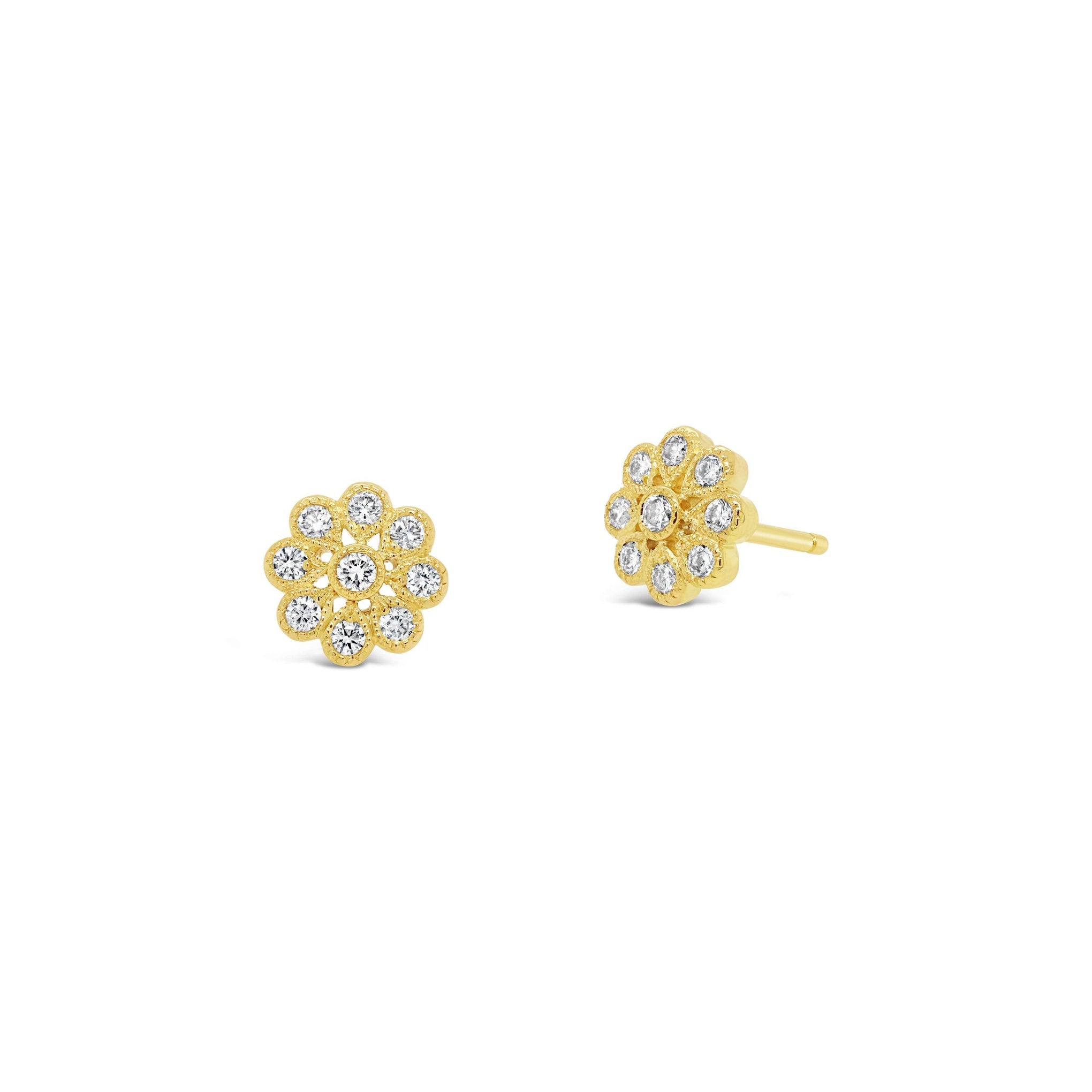 Diamond Flower Earrings 18ct Yellow Gold