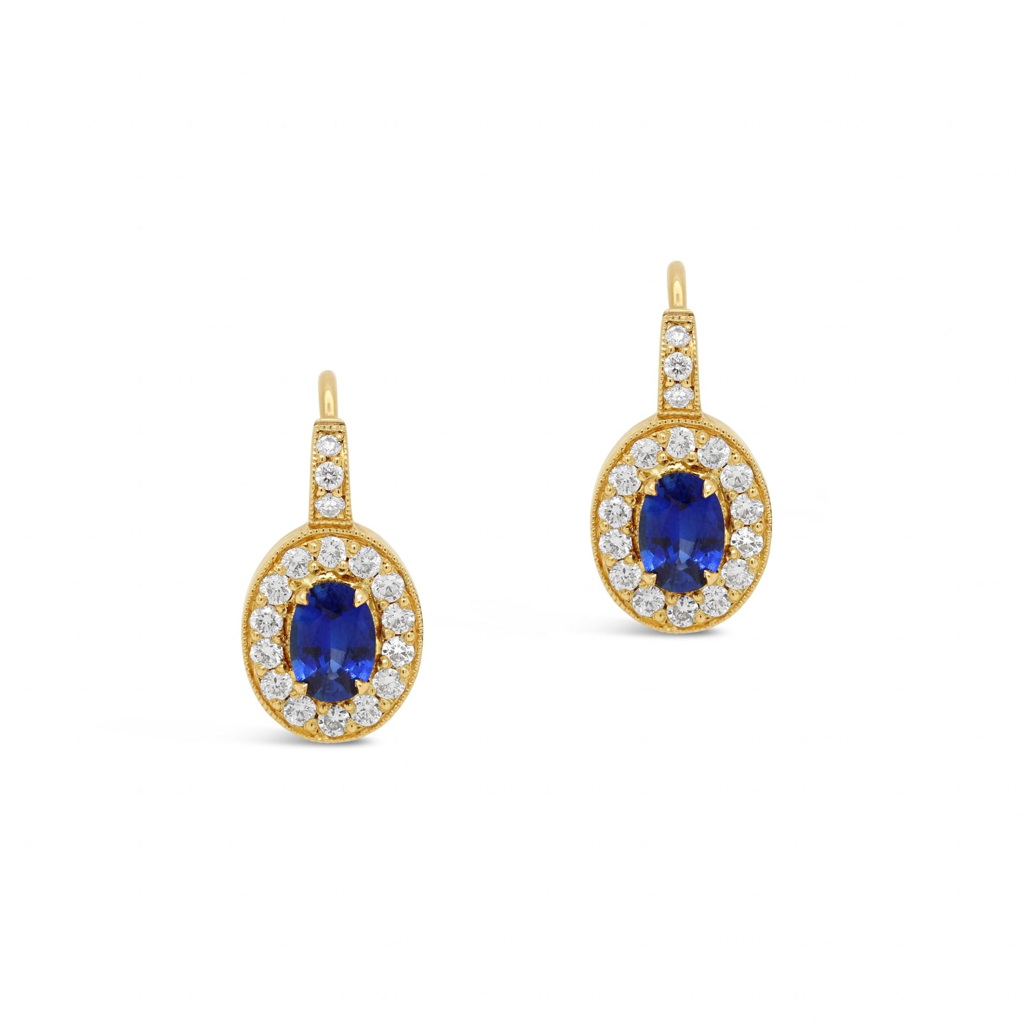 Blue Sapphire & Diamond Earrings yellow gold