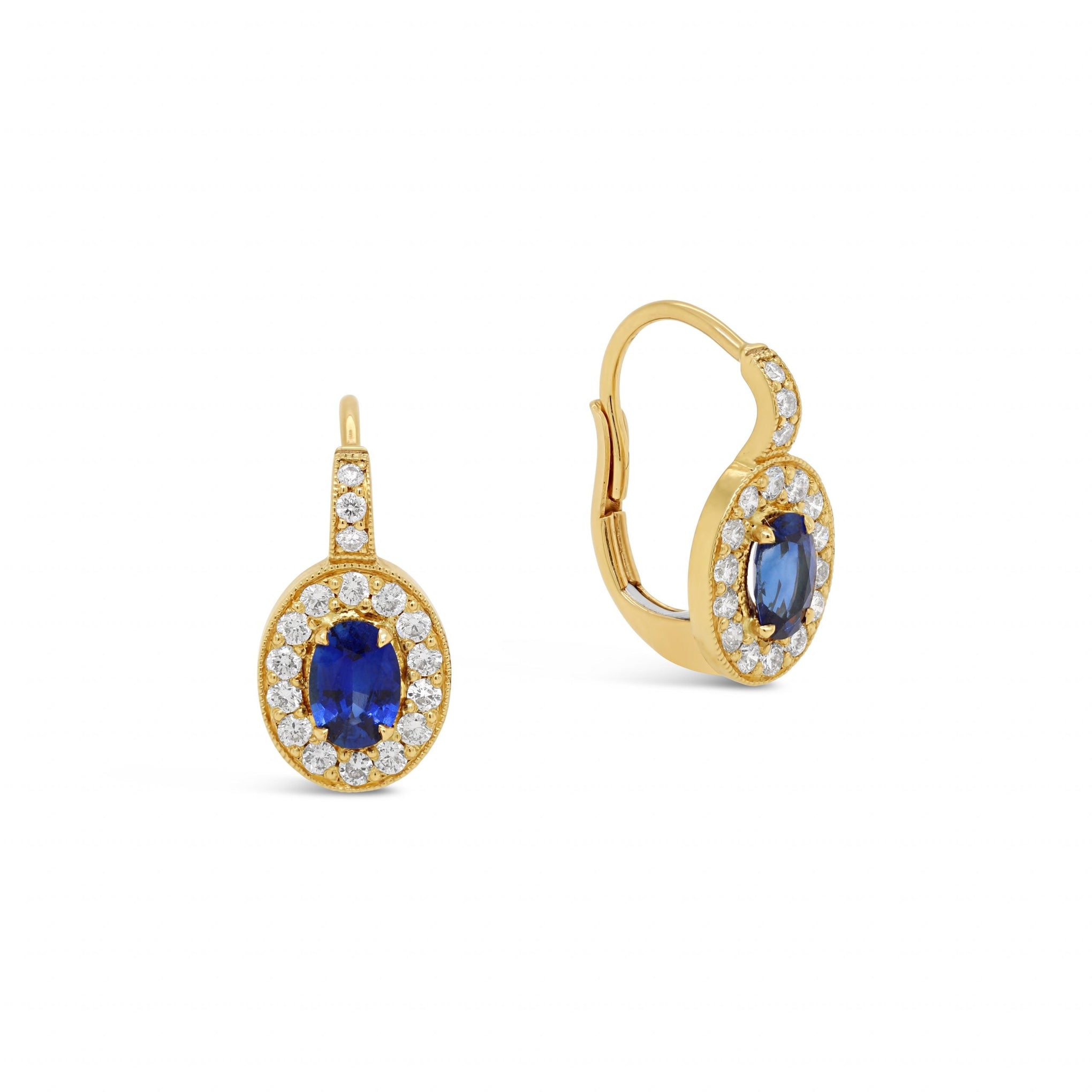 Blue Sapphire & Diamond Earrings yellow gol