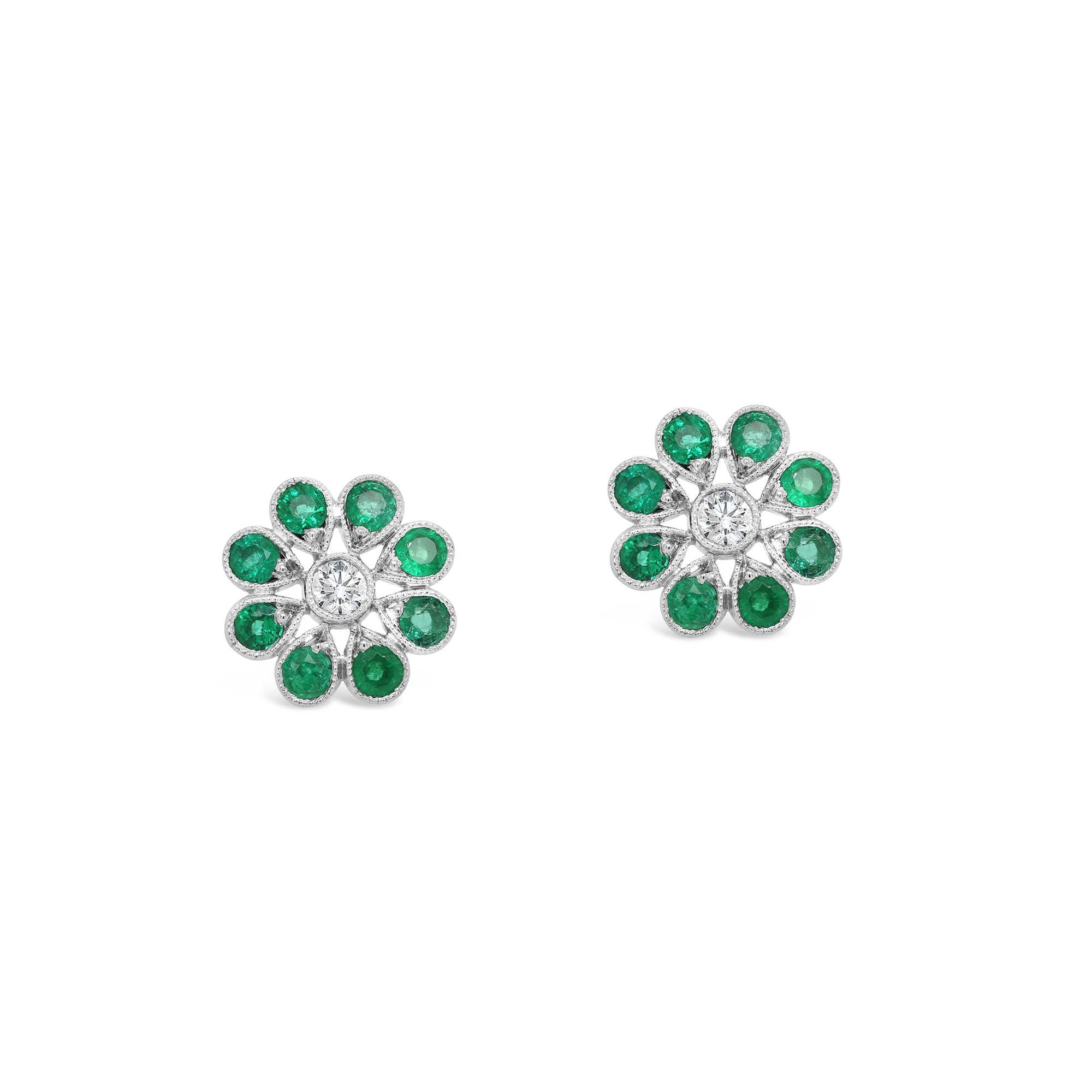 Diamond and emerald Flower Stud Earrings