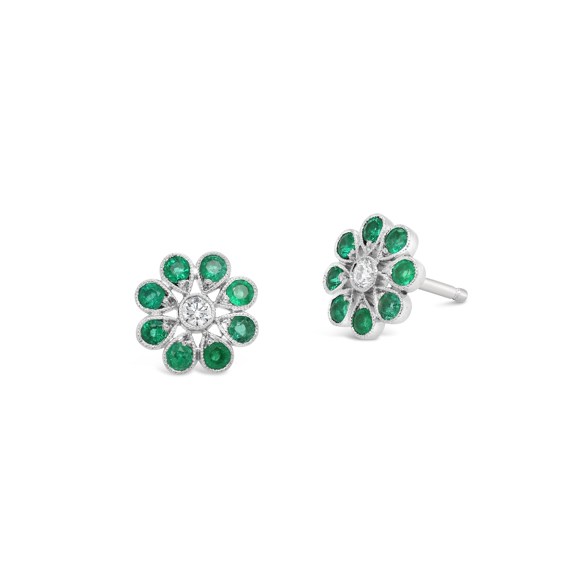 Diamond and emerald Flower Stud Earrings