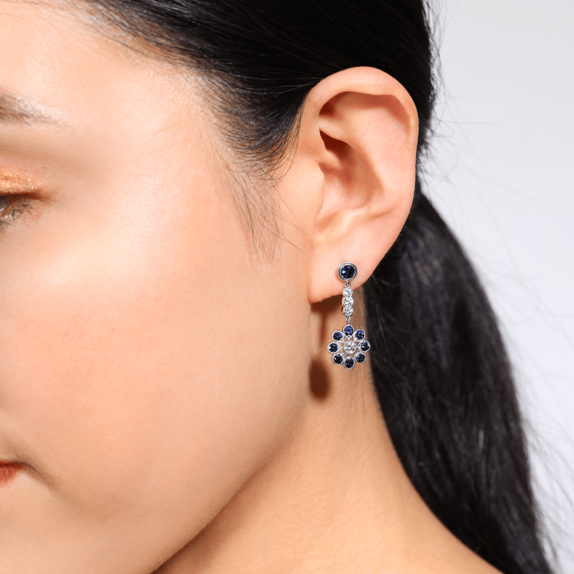 Ceylon Sapphire & Diamond Drop Earrings