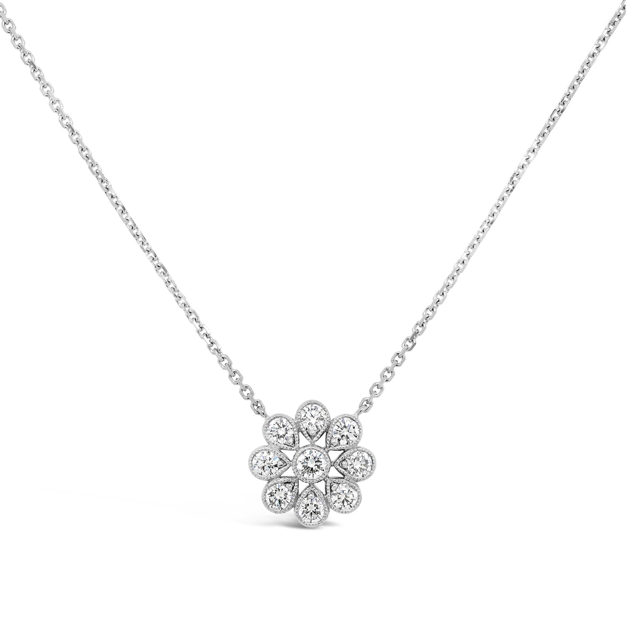 Diamond Flower Pendant & Chain 18ct White Gold