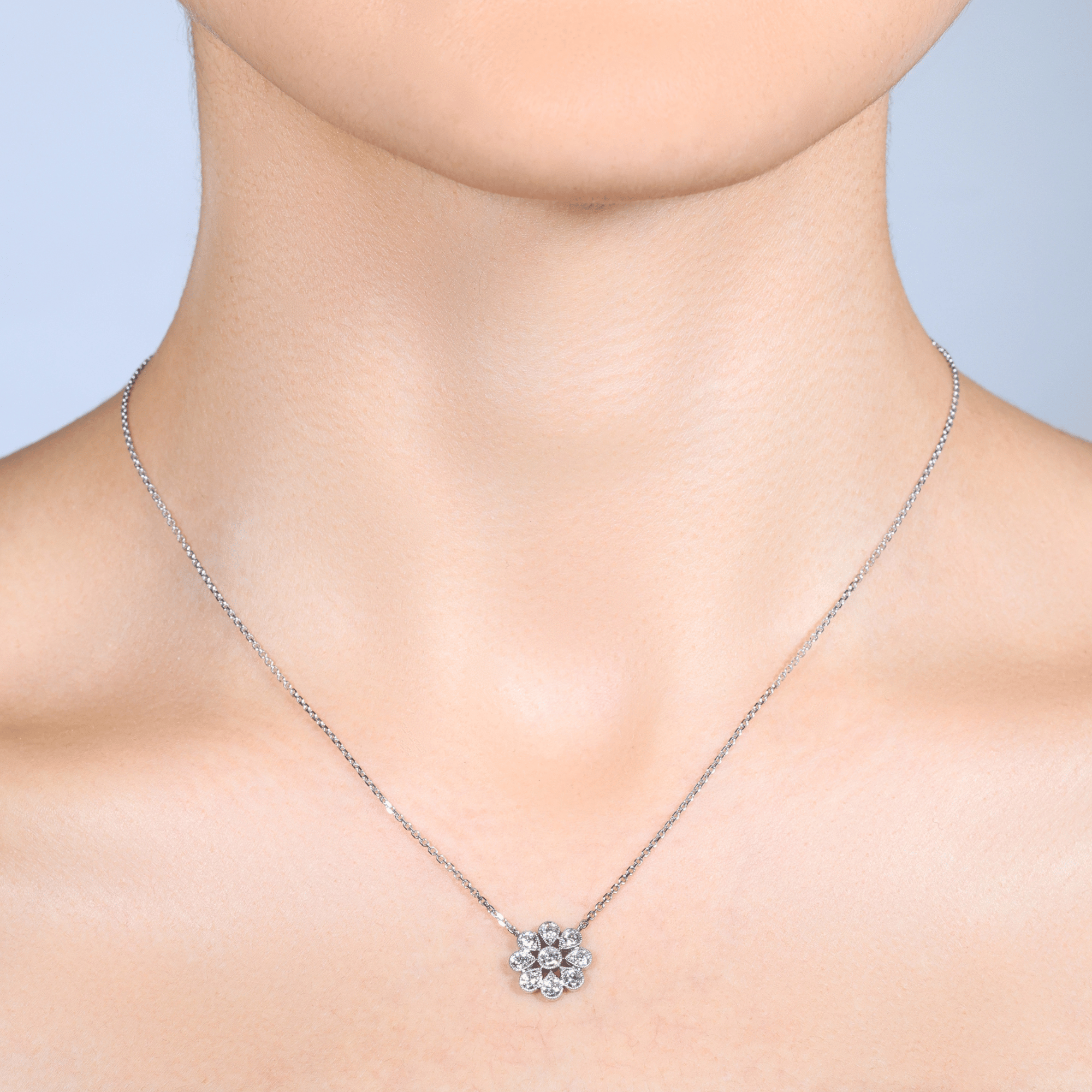 Deco Daisy Large Diamond Pendant & Chain - 18ct White Gold