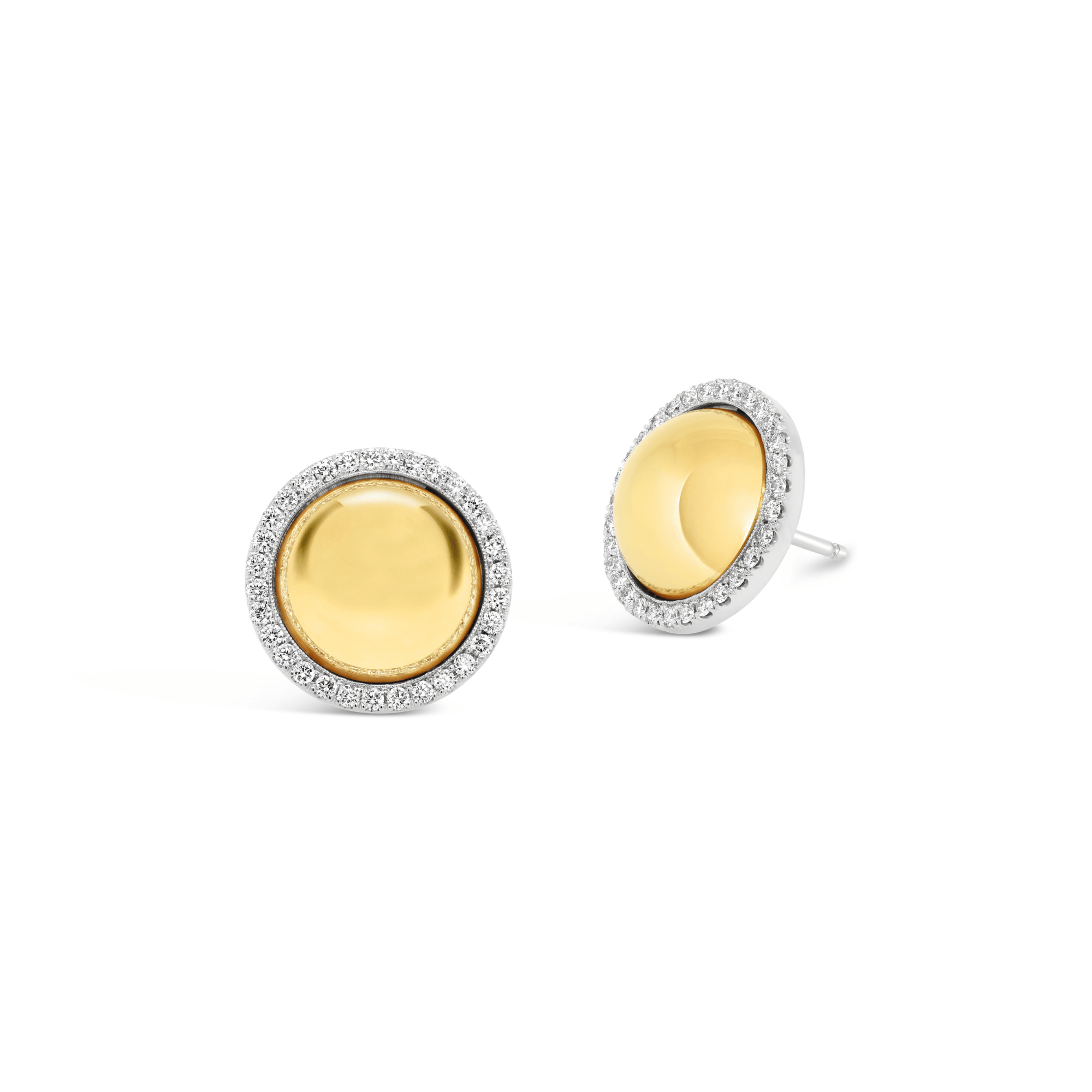 Yellow Gold Dome & Diamond Earrings