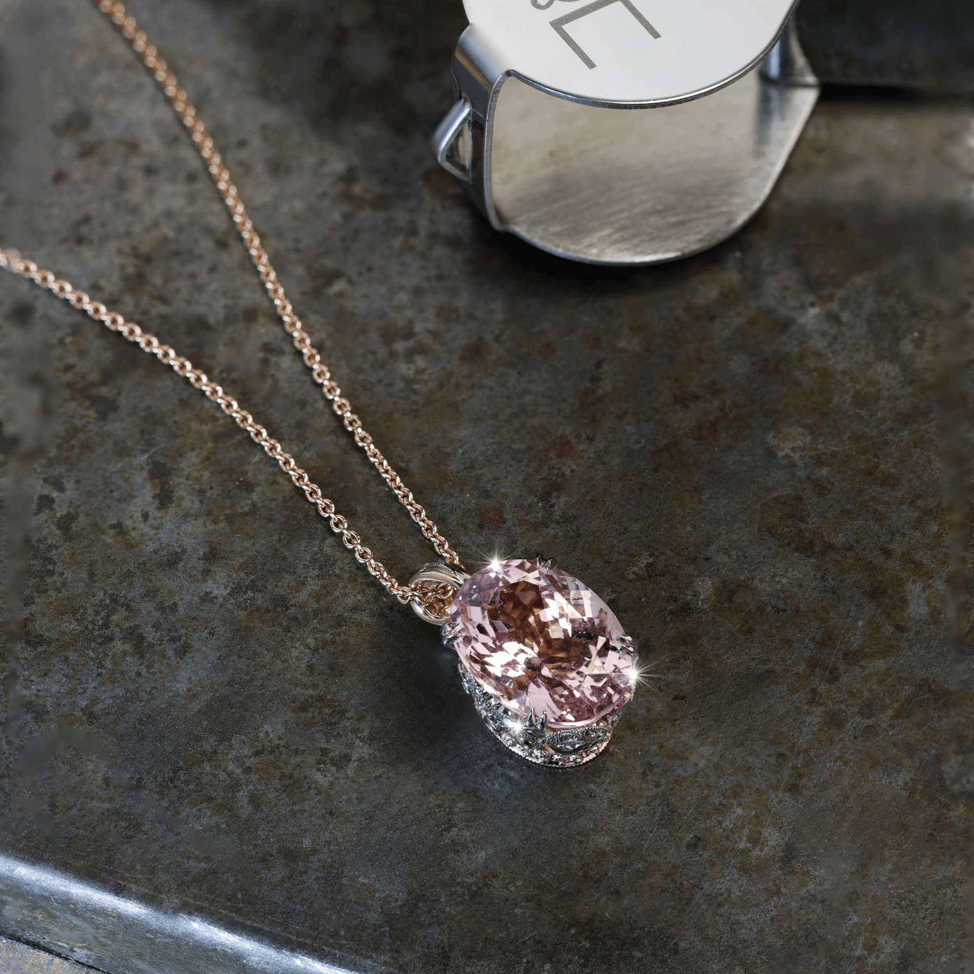 Pink Morganite, Pink Sapphire & Diamond Filigree Detail Necklace